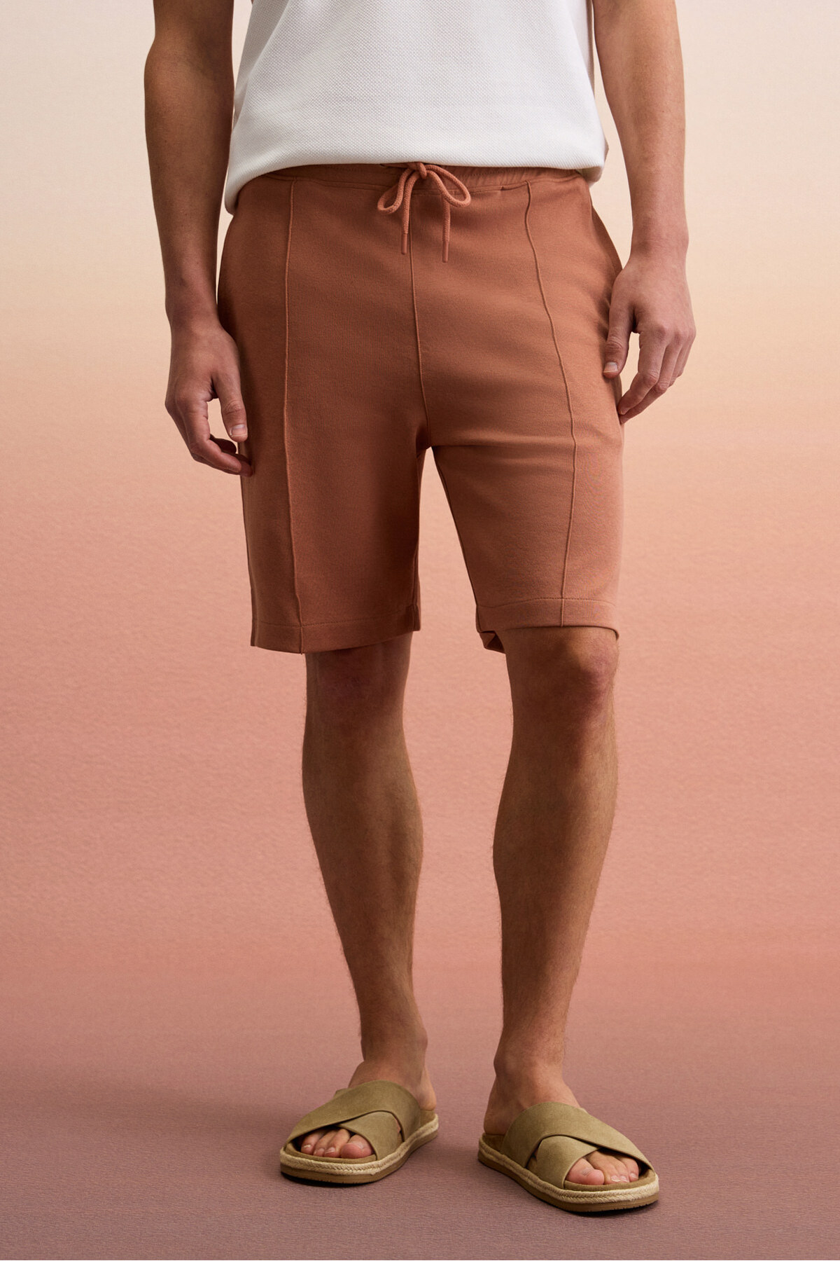 GRIMELANGE  MATSEN Erkek Beli Lastikli Yan ve Arka Cepli Relaxed Kiremit Rengi Şort - Görsel 3