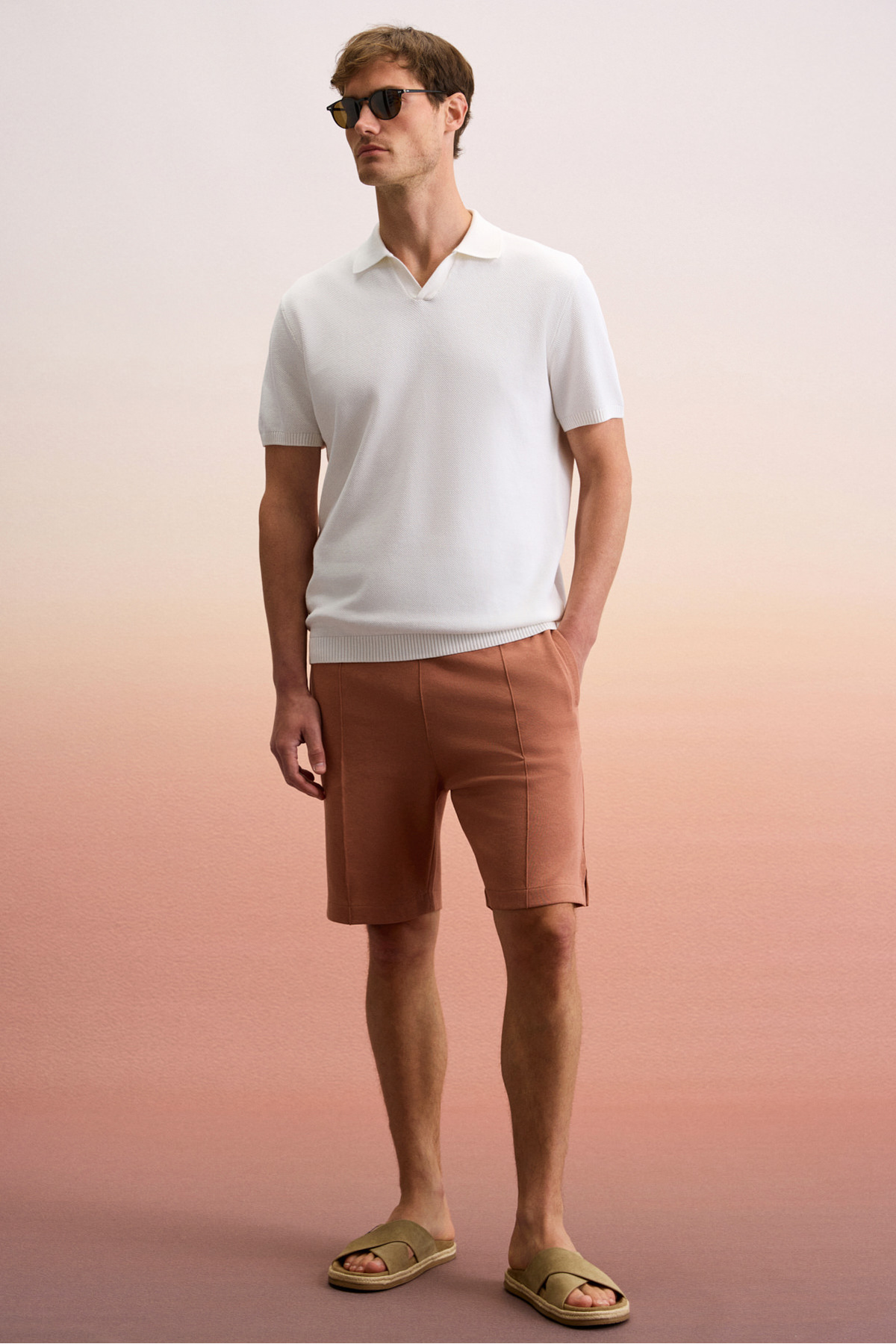 GRIMELANGE  MATSEN Erkek Beli Lastikli Yan ve Arka Cepli Relaxed Kiremit Rengi Şort - Görsel 5