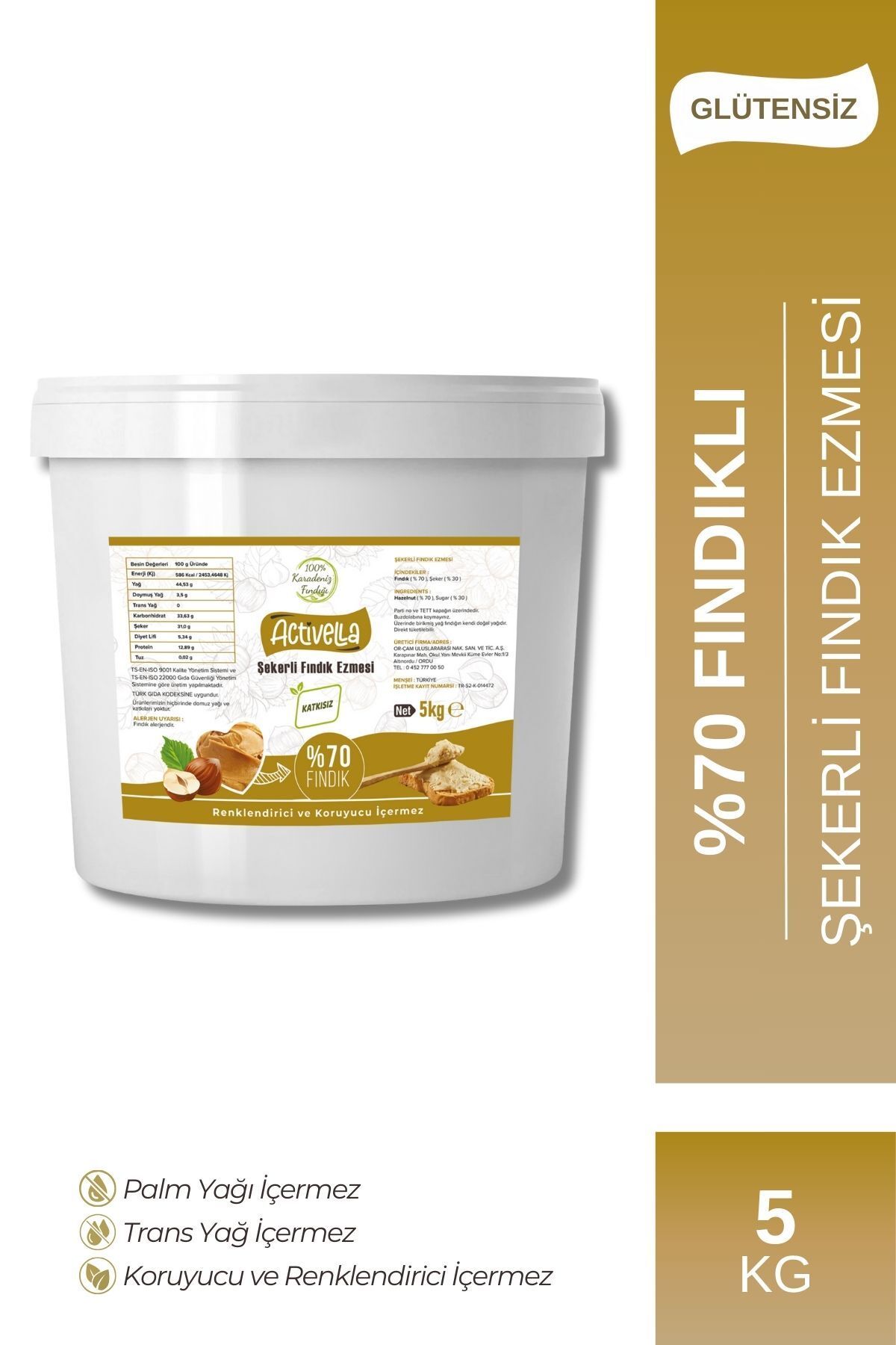 Activella Şekerli Fındık Ezmesi 5kg %70 Fındıklı
