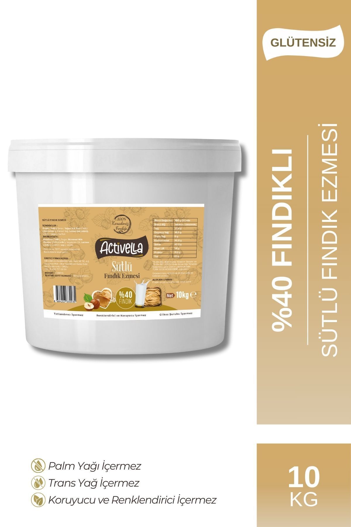 Activella Sütlü Fındık Ezmesi 10kg %40 Fındıklı