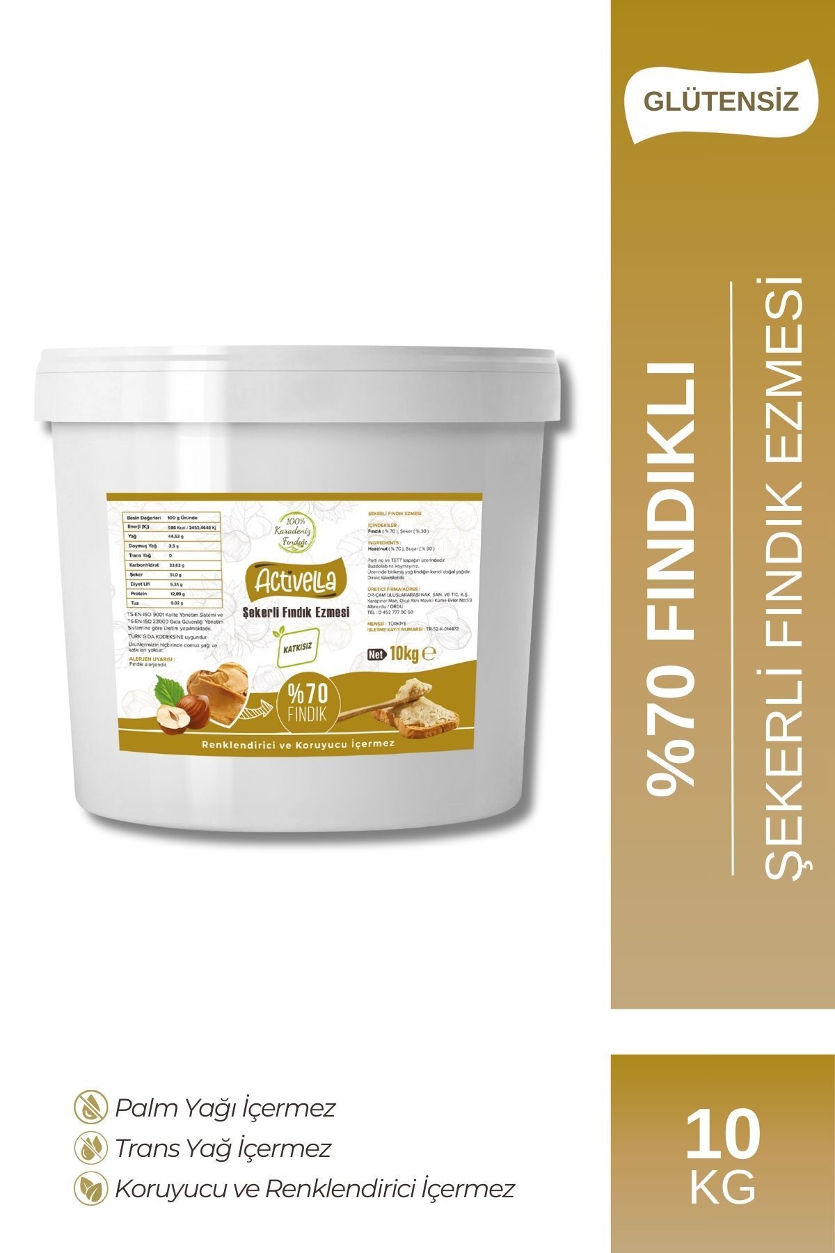 Activella Şekerli Fındık Ezmesi 10kg %70 Fındıklı