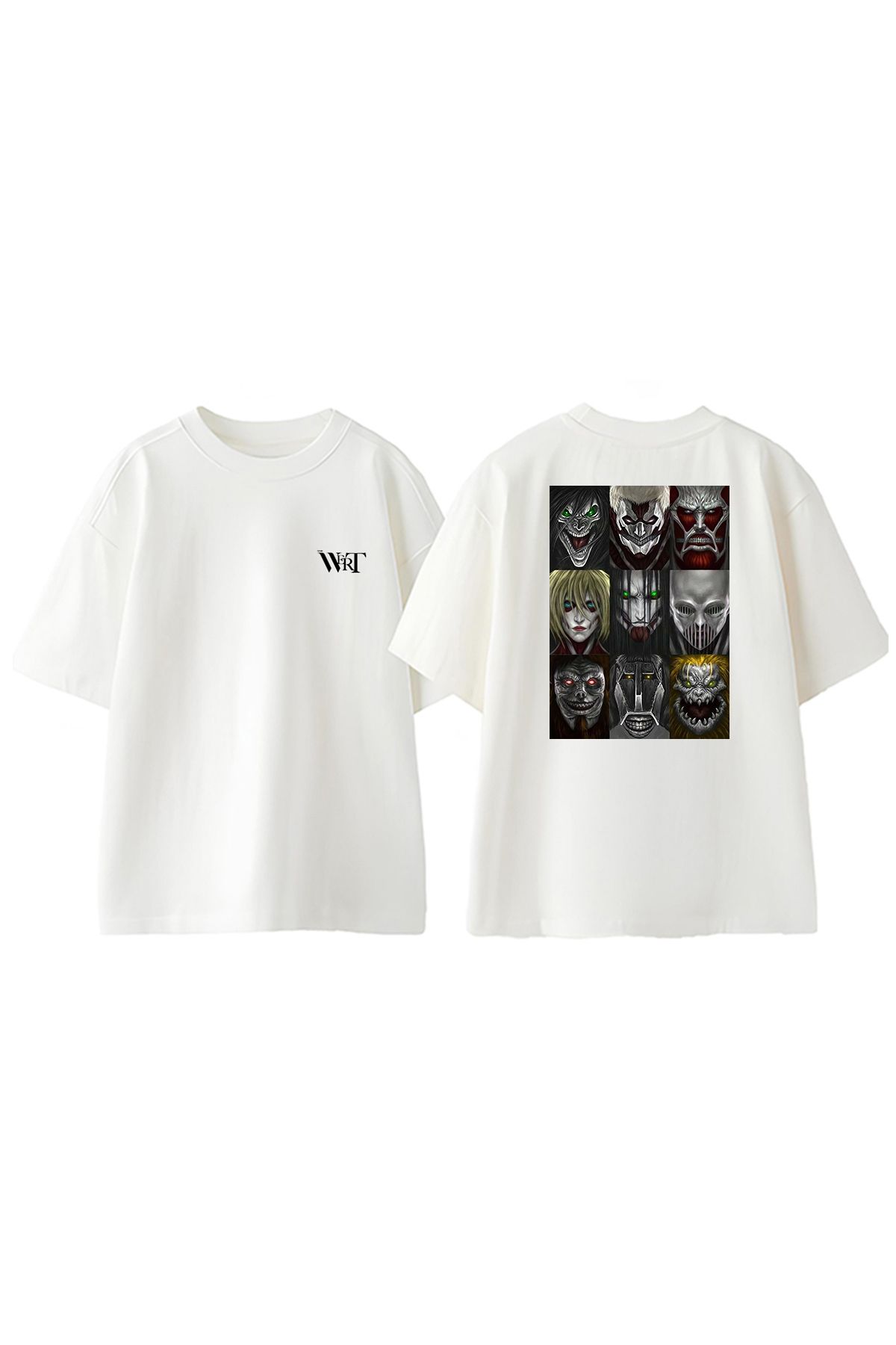 THEWERT-Μπλουζάκι Attack On Titan 14 Design Back Printed Βαμβακερό λευκό oversize μπλουζάκι 1