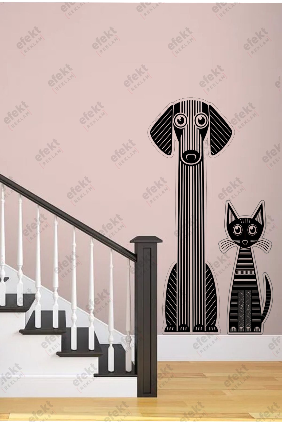 efekt reklam Autocolant De Perete Boho Pets Duo - Salon Pentru Pisici-câini, Dormitor, Bucătărie Și Balcon - 40 x 72