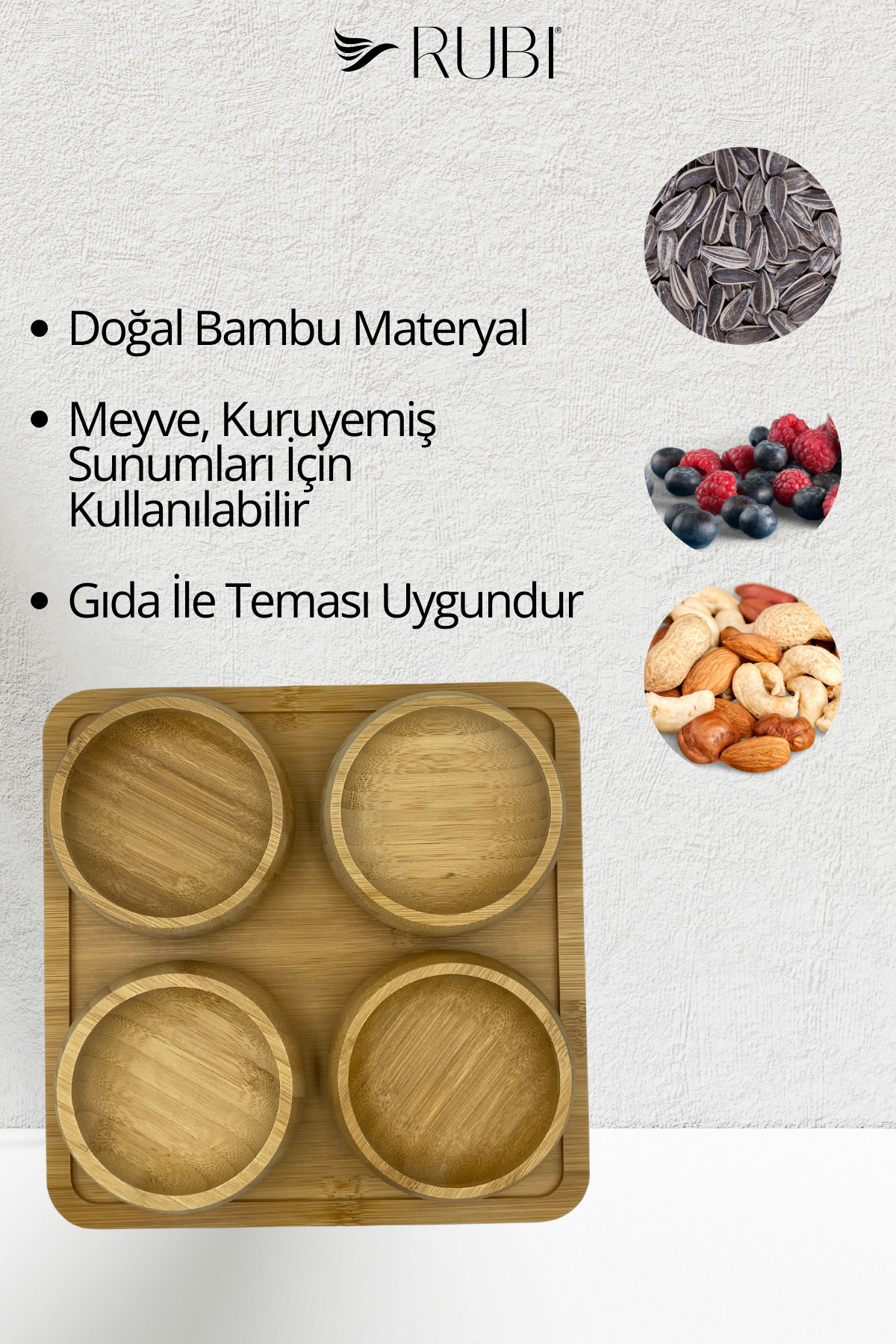 rubihome 4'lü Doğal Bambu Çerezlik, Meyvelik Kase Seti - Fiyatı