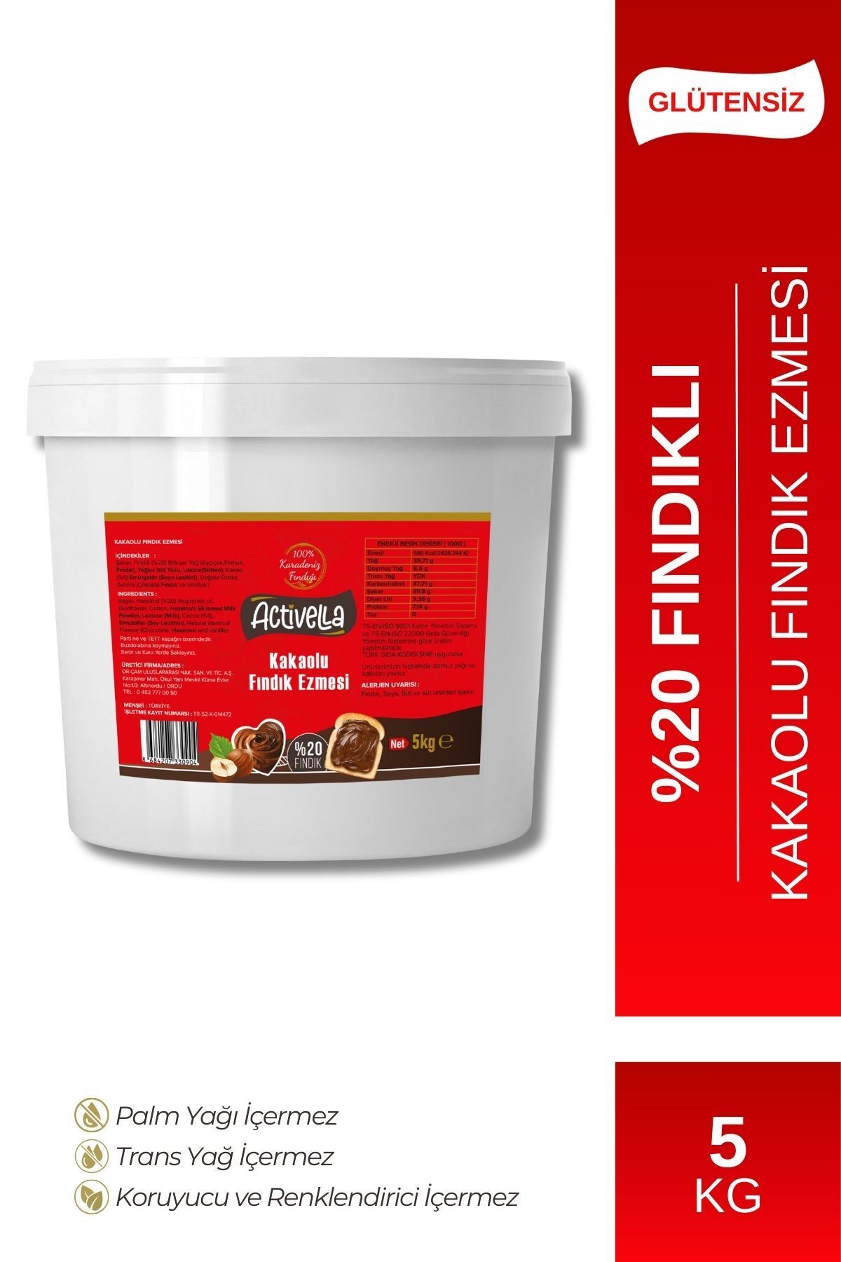 Activella Kakaolu Fındık Ezmesi 5kg %20 Fındıklı