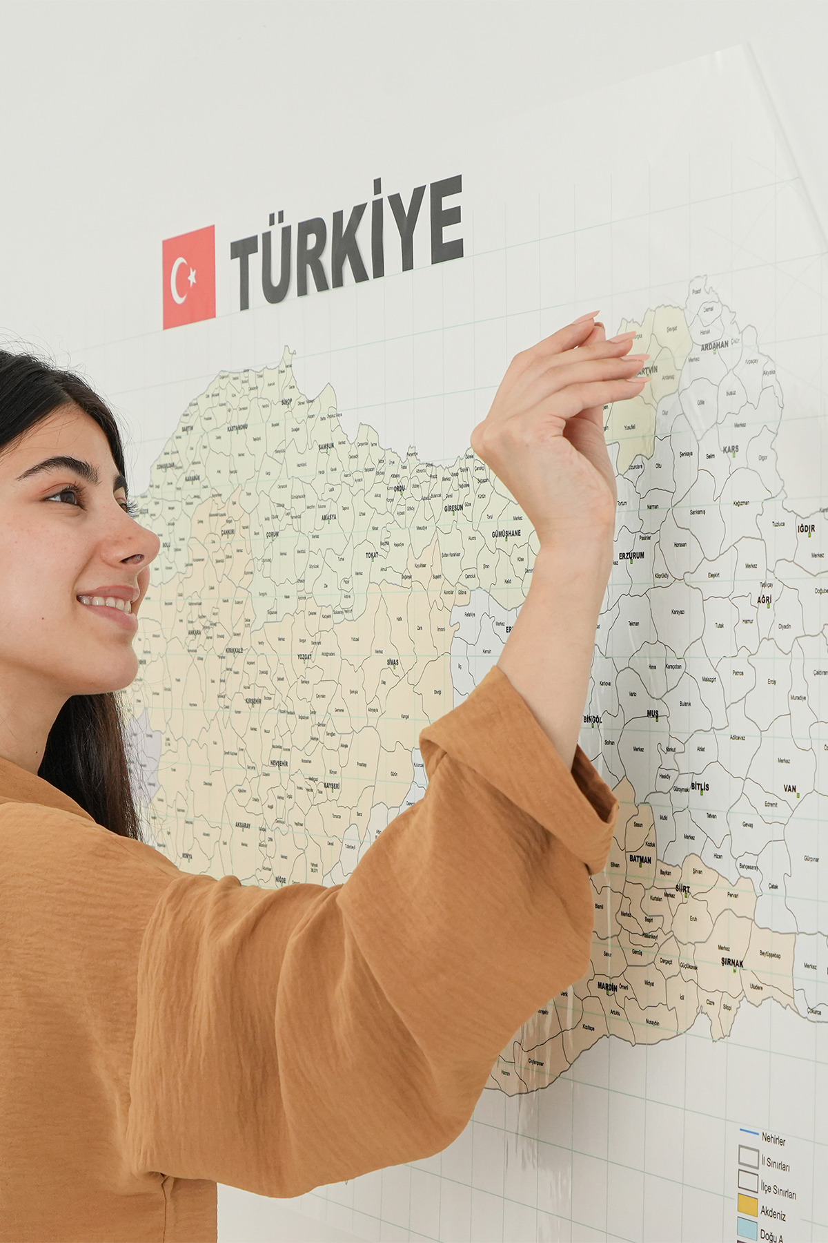 TutturX Türkiye Haritası Il-ilçeler Haritası 70x150cm