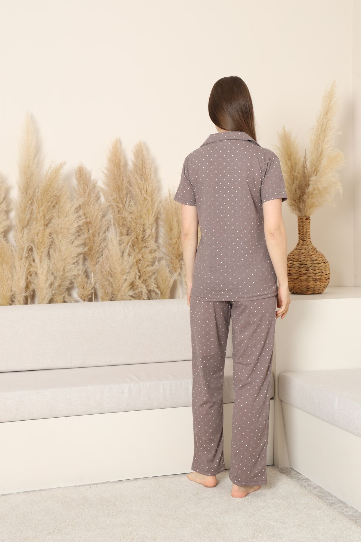 Defkay-Shirt Collar Short Sleeve Cotton Women's Pajamas Set 4
