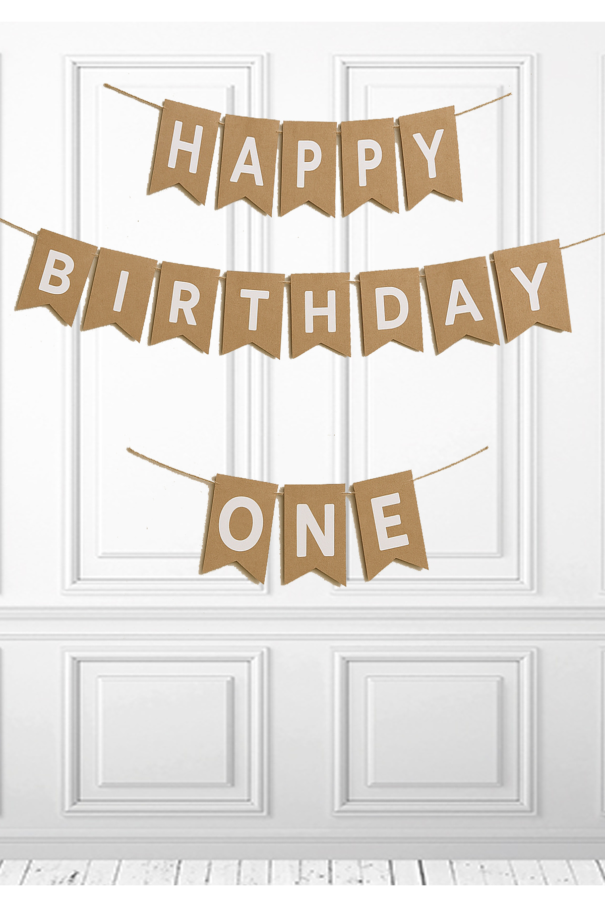 LOTUS PARTY-Kraft Happy Birhtday Lettering - Kraft One Lettering - 1 Year Birthday Celebration - Kraft Backdrop White Lettering One 3