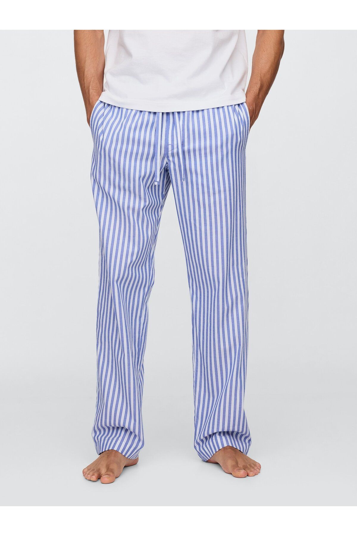 Erkek Mavi Relaxed Poplin Pijama Altı - 3