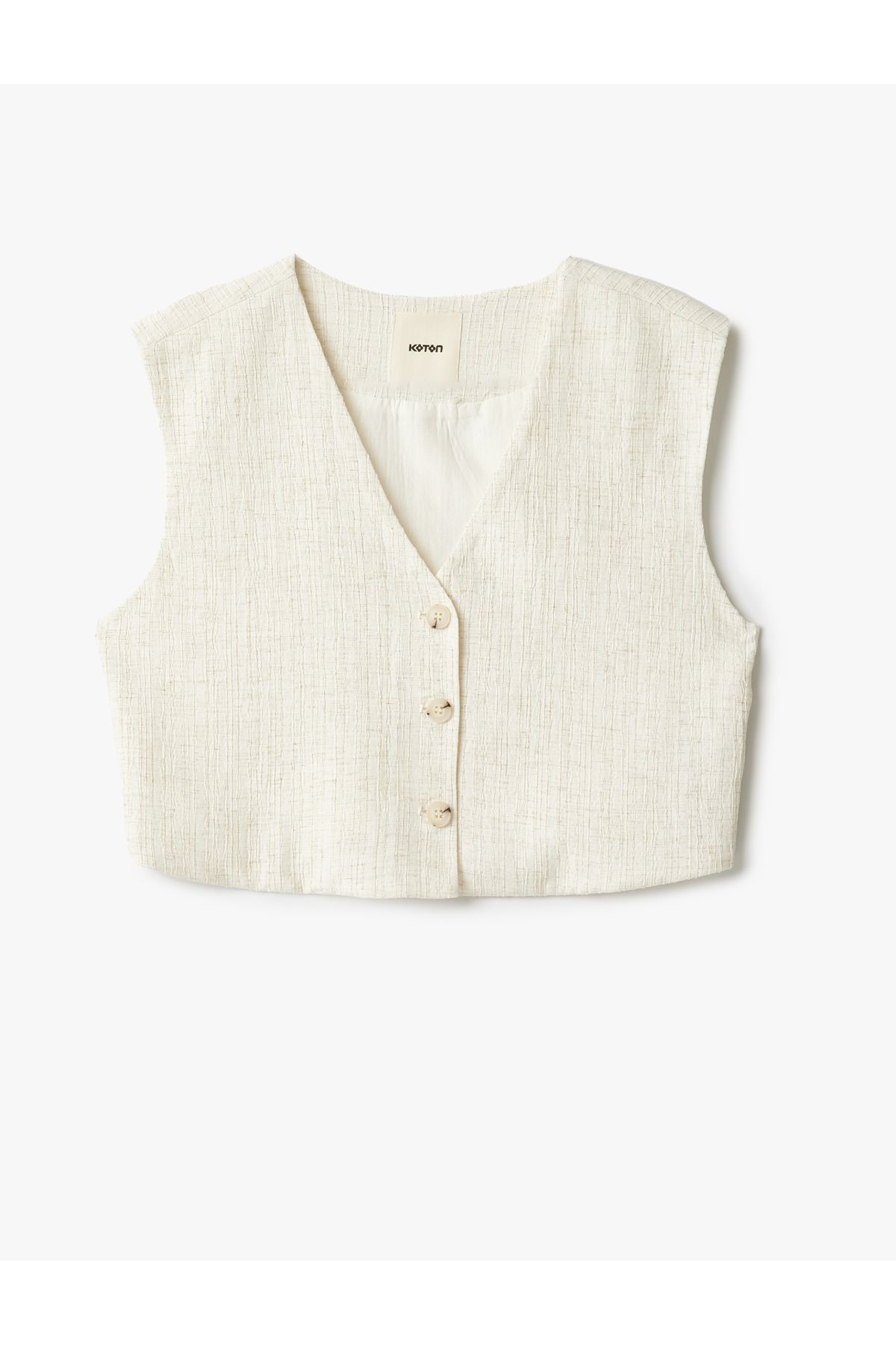 Koton Yeni Sezon Viskon Keten Karışımlı Düğmeli Crop Blazer Yelek