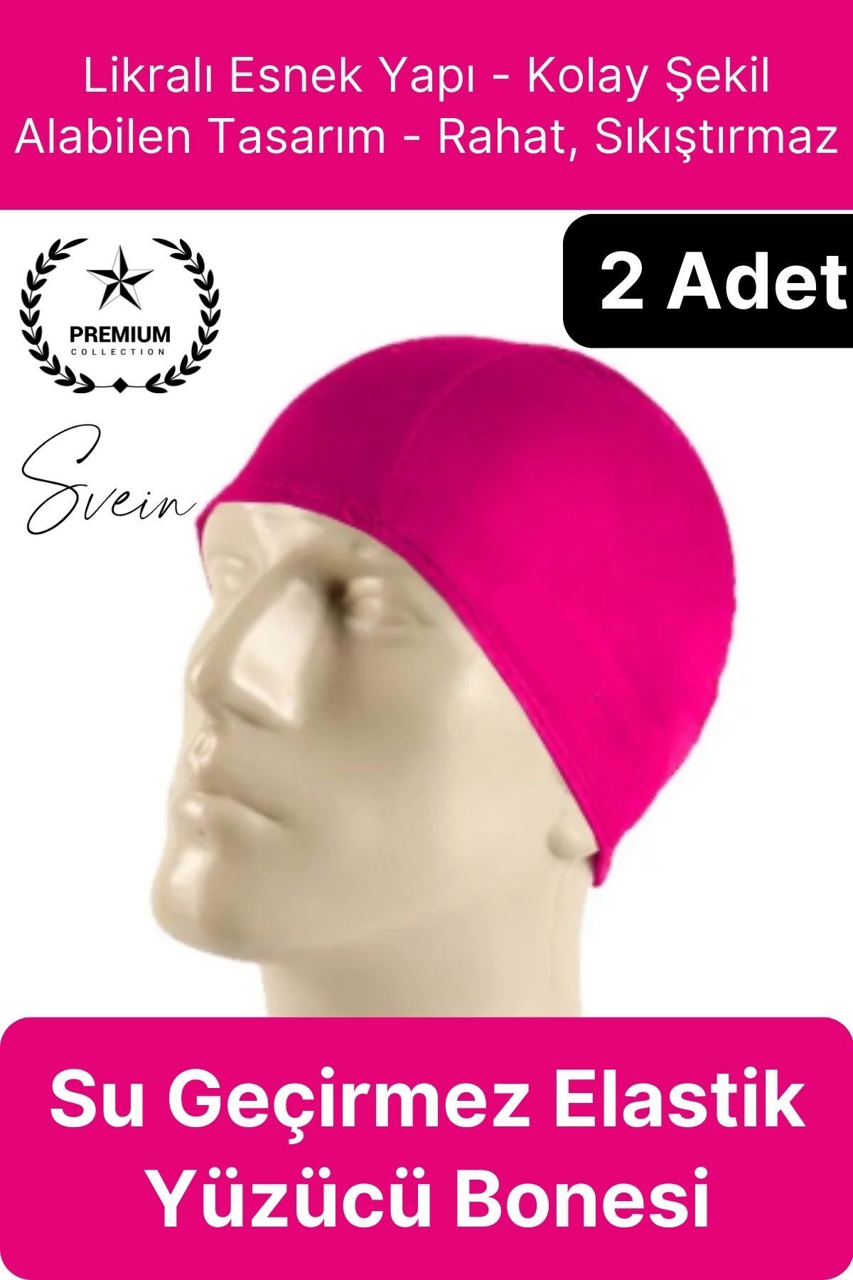 Svein 2'li Her Saça Uygun Su Geçirmez Bez Bone Likralı Yüzücü Deniz Havuz Elastik Unisex Kulak Korumalı