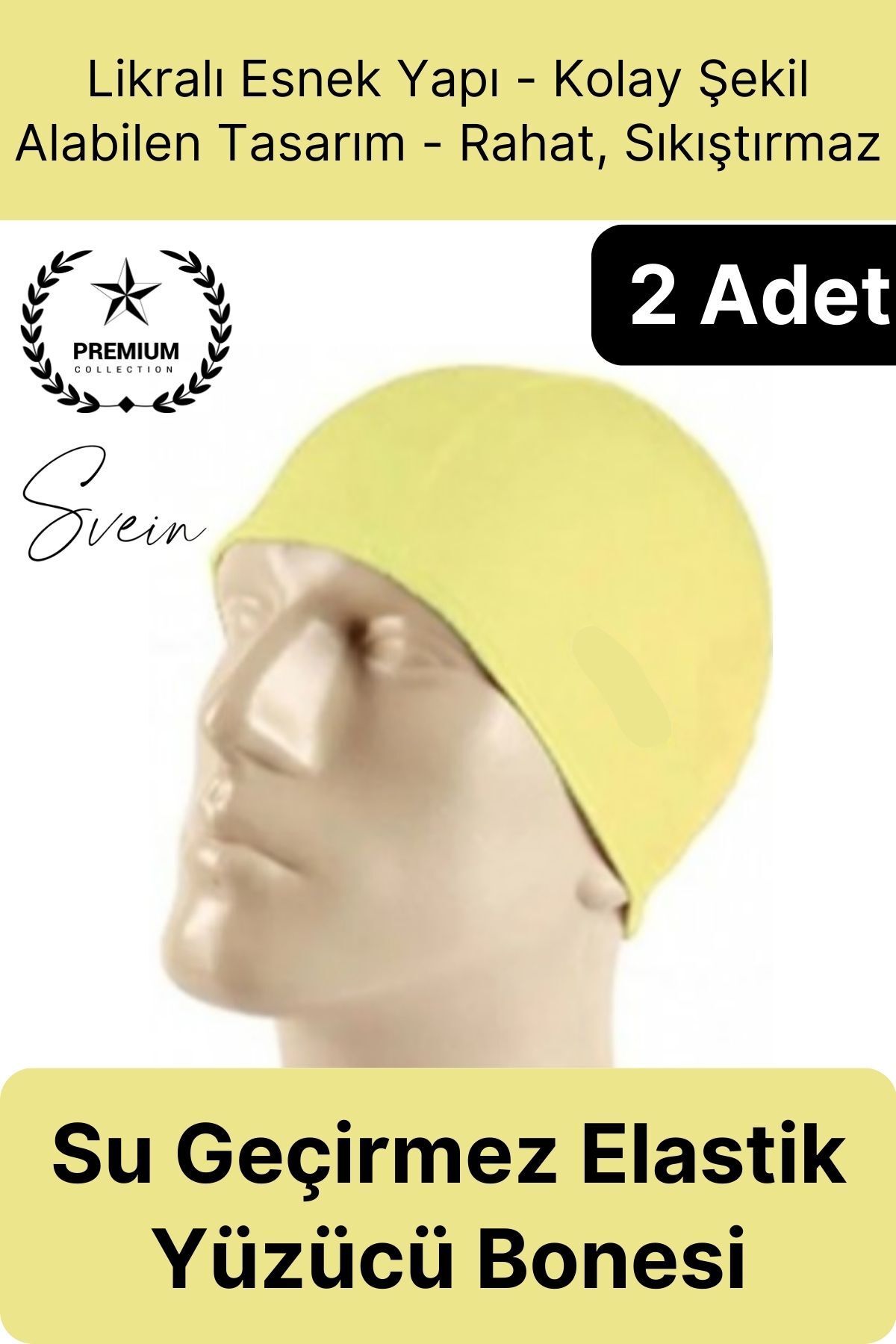 Svein 2'li Her Saça Uygun Su Geçirmez Bez Bone Likralı Yüzücü Deniz Havuz Elastik Unisex Kulak Korumalı