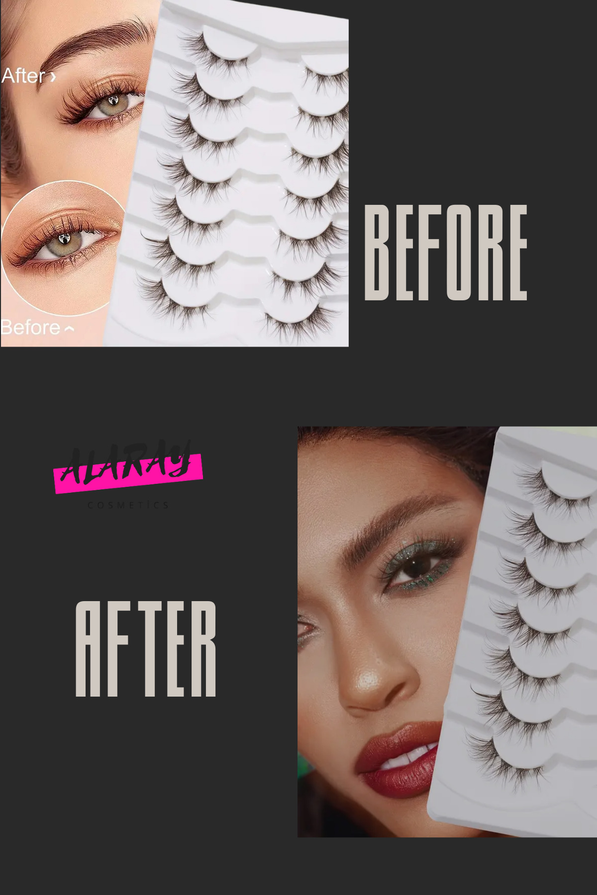 NATUREL TAKMA İPEK KİRPİK DARK BROWN 7 ÇİFT HAZIR DEMET-YUMUŞAK VE HAFİF ÇAPRAZ STİLLER CAT EYE'S — DARKBROWNLASH7 — تصویر 5 از 6