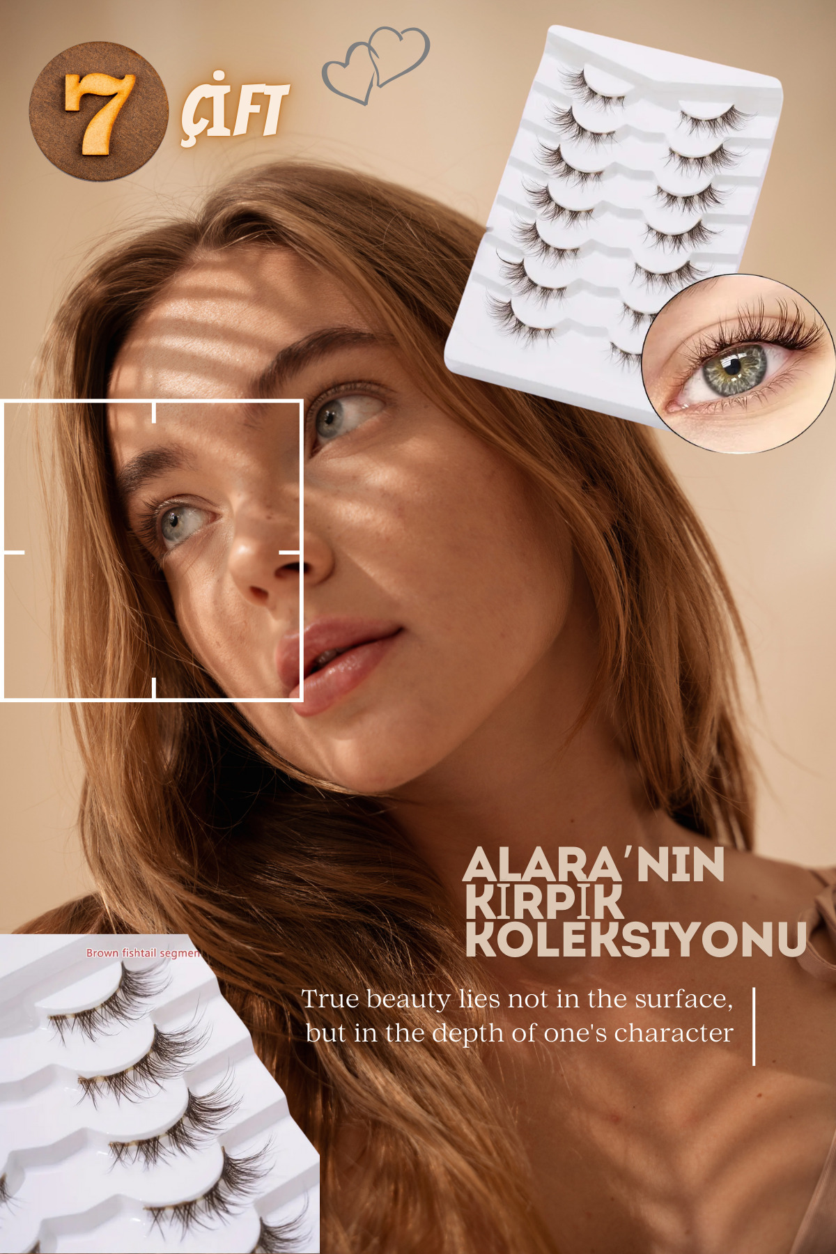 NATUREL TAKMA İPEK KİRPİK DARK BROWN 7 ÇİFT HAZIR DEMET-YUMUŞAK VE HAFİF ÇAPRAZ STİLLER CAT EYE'S — DARKBROWNLASH7 — تصویر 3 از 6