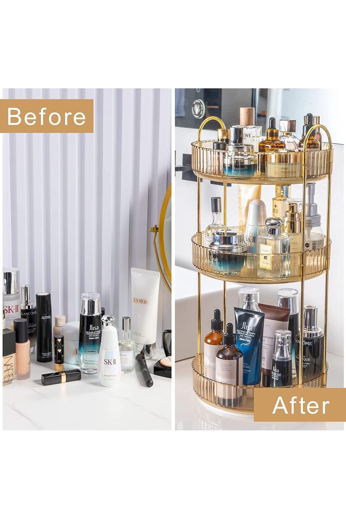 ETG-Rotating Makeup Organizer for Vanity 3 Tier, High-Capacity Skincare Clear Make Up Storage 4