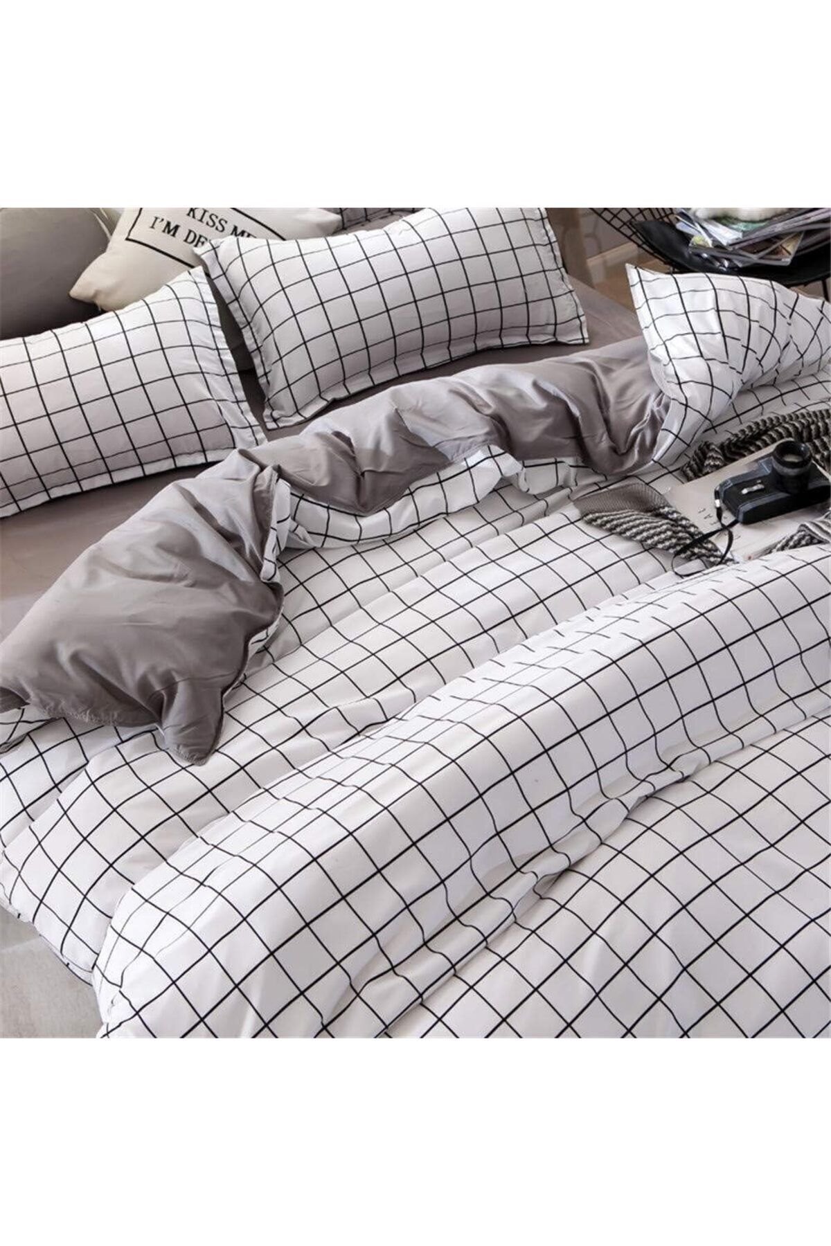 fulina-4 Pcs Simple White Grid Cover Sheet Set,soft Bedding Set For Home,with 2 Matching Pillow Case 6