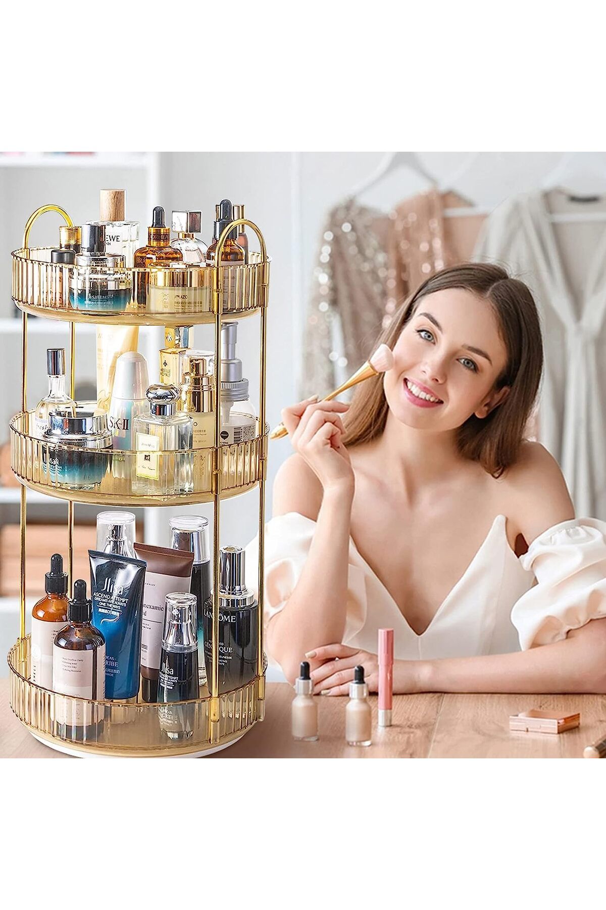 ETG-Rotating Makeup Organizer for Vanity 3 Tier, High-Capacity Skincare Clear Make Up Storage 6