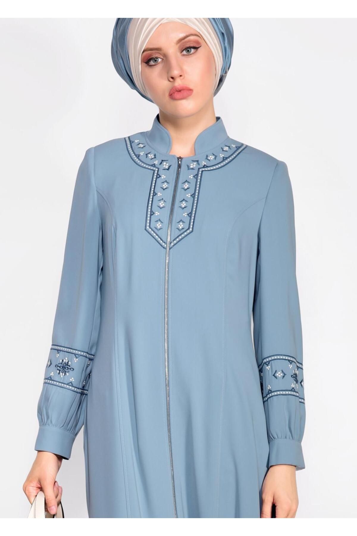 روپوش زیپی دار با آستین و یقه گلدوزی شده 1281 Alvina