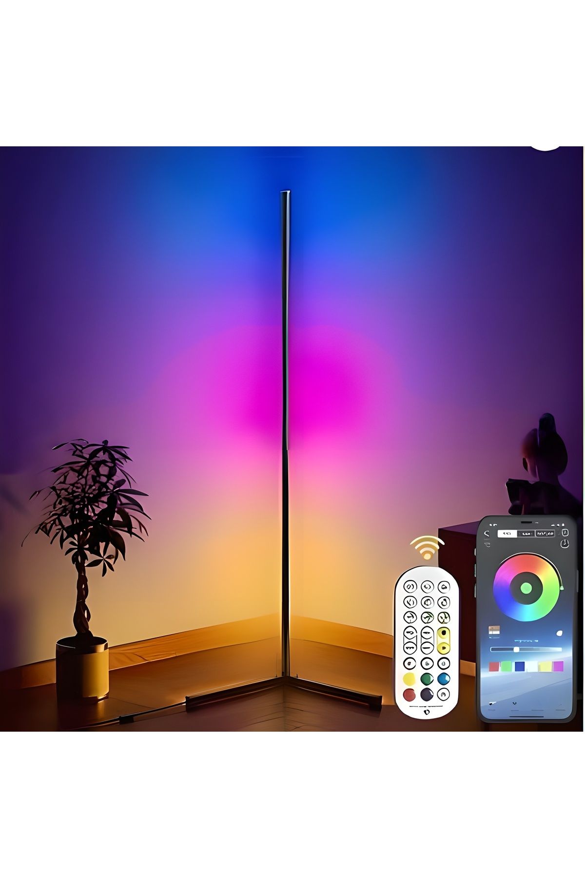COOYA-Smart RGB LED Floor Lamp, Modern Corner Lamp, Dimmable, Music Sync, APP Control, With Remote, 56" H 1