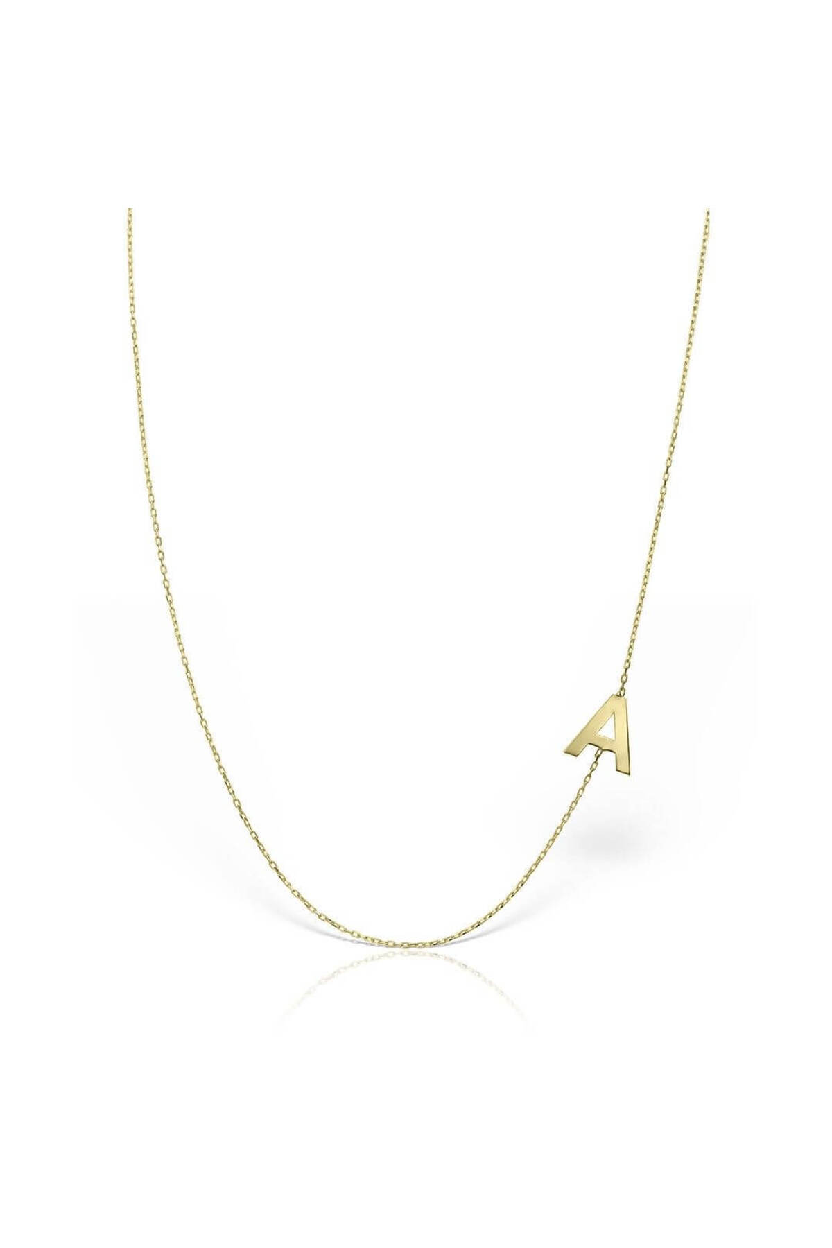Minimal Kolye 14 Ayar Altın Harf Kolye 1 cm Yan Harf Figürlü Forse Zincir, Tüm Harf Seçenekleri Mevcut