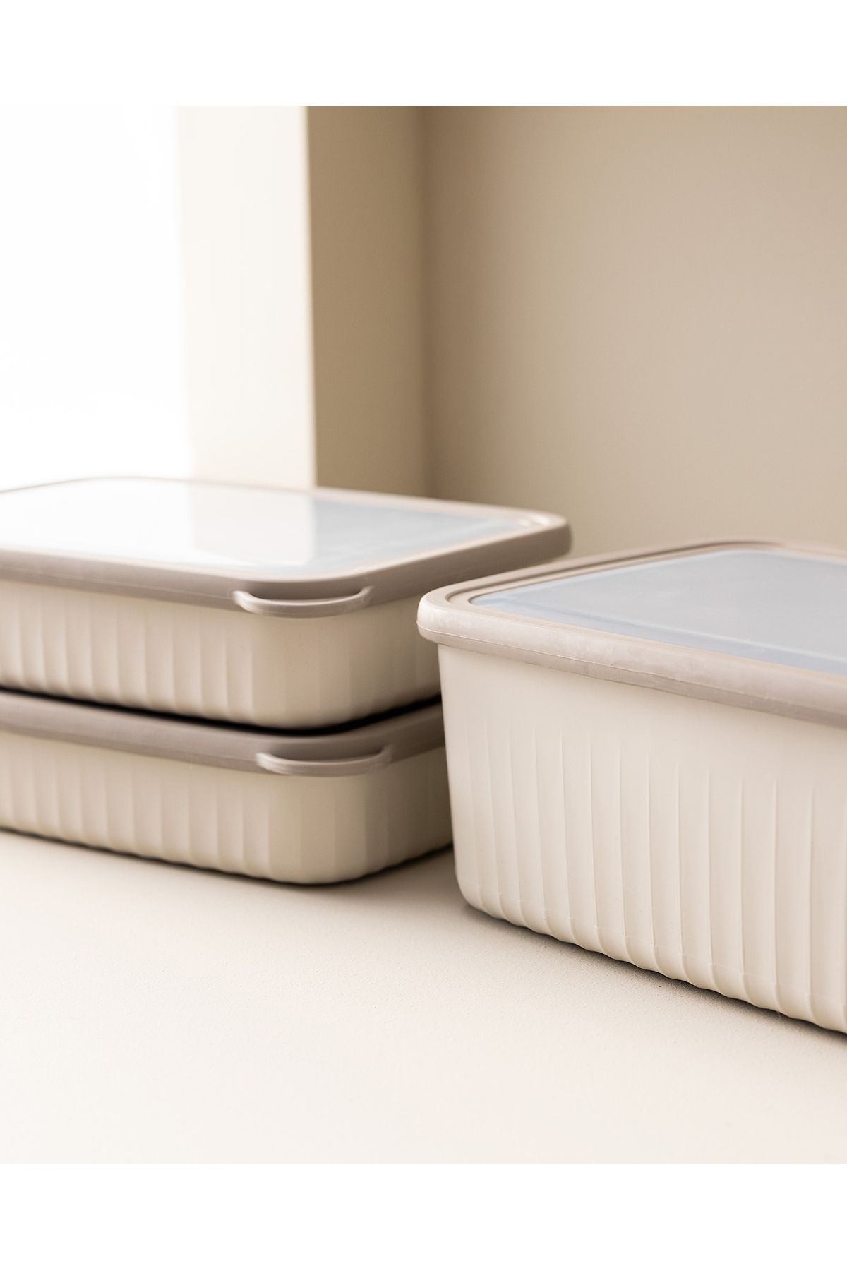 Madame Coco-Lucca Set of 3 Rectangular Storage Containers - Beige 3