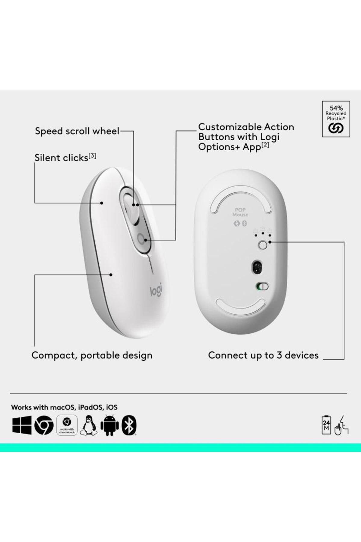 logitech-Mouse Wireless Logitech POP, Bluetooth, 4000 DPI (Alb) 4