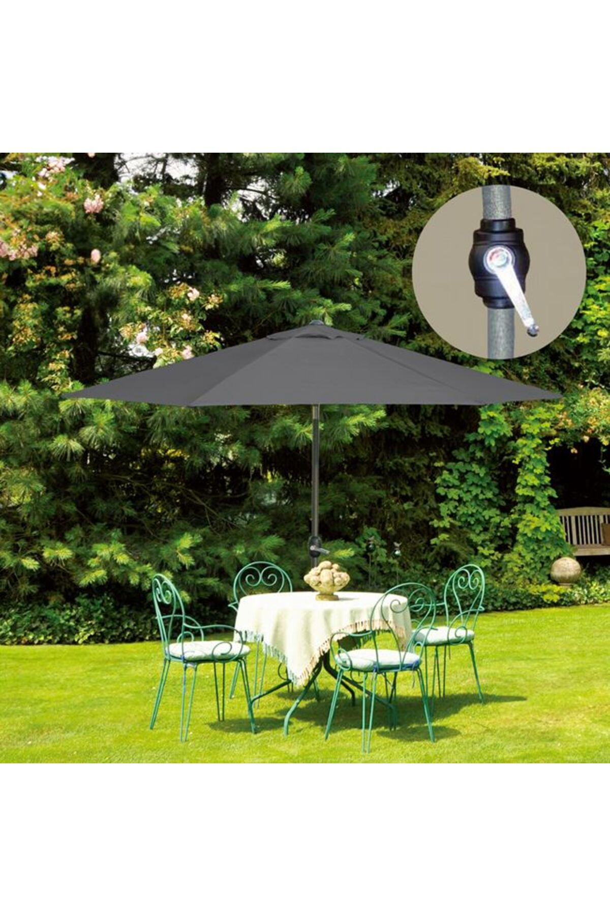 OEM Umbrela De Gradina Rezistenta La Vant Cu Mecanism Manual, Gri, Cadru Din Otel, Diametru 250 Cm - One Size