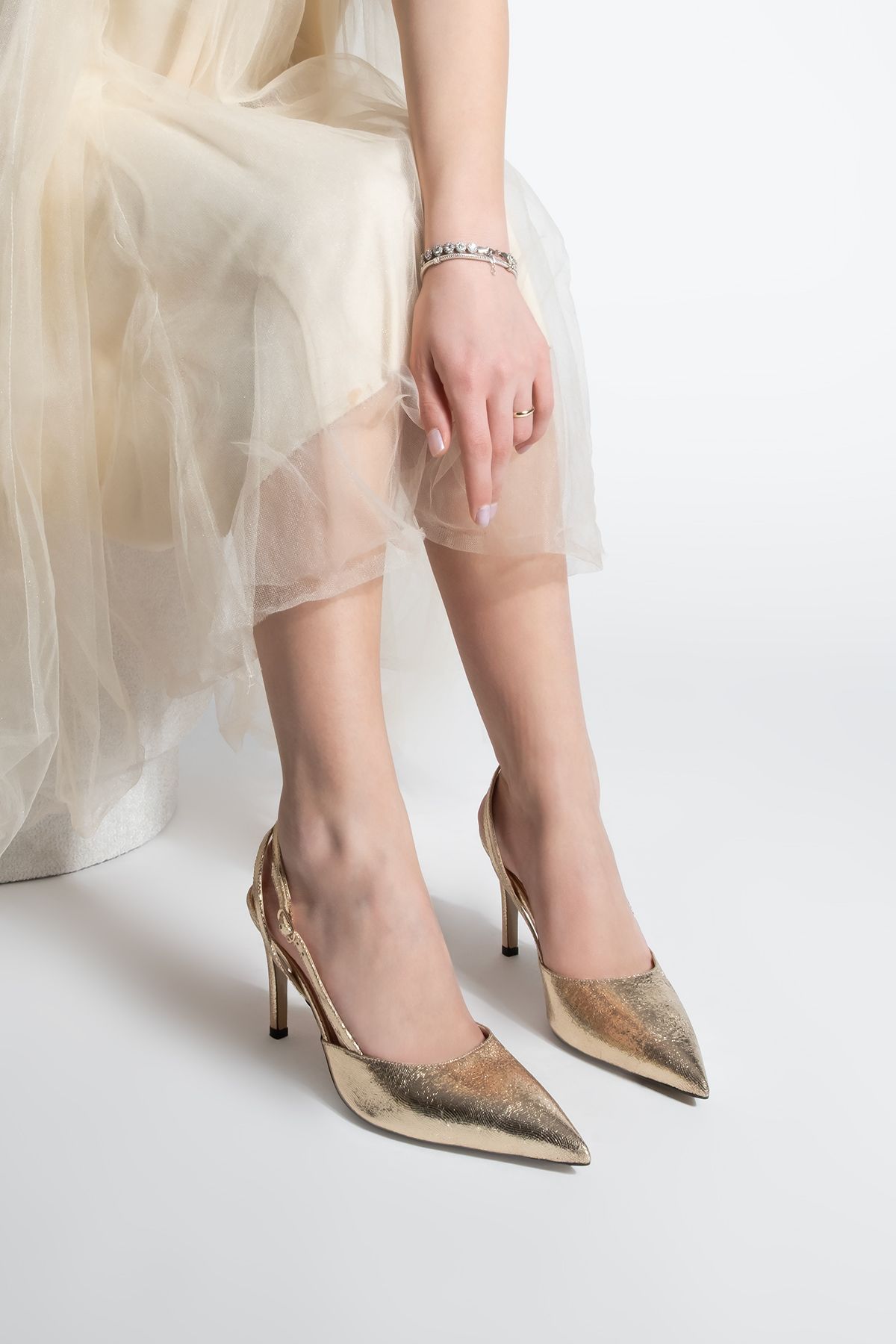 Marjin-Zemar Gold Damen Stiletto spitze Zehe Slingback Schuhe mit Absatz 2