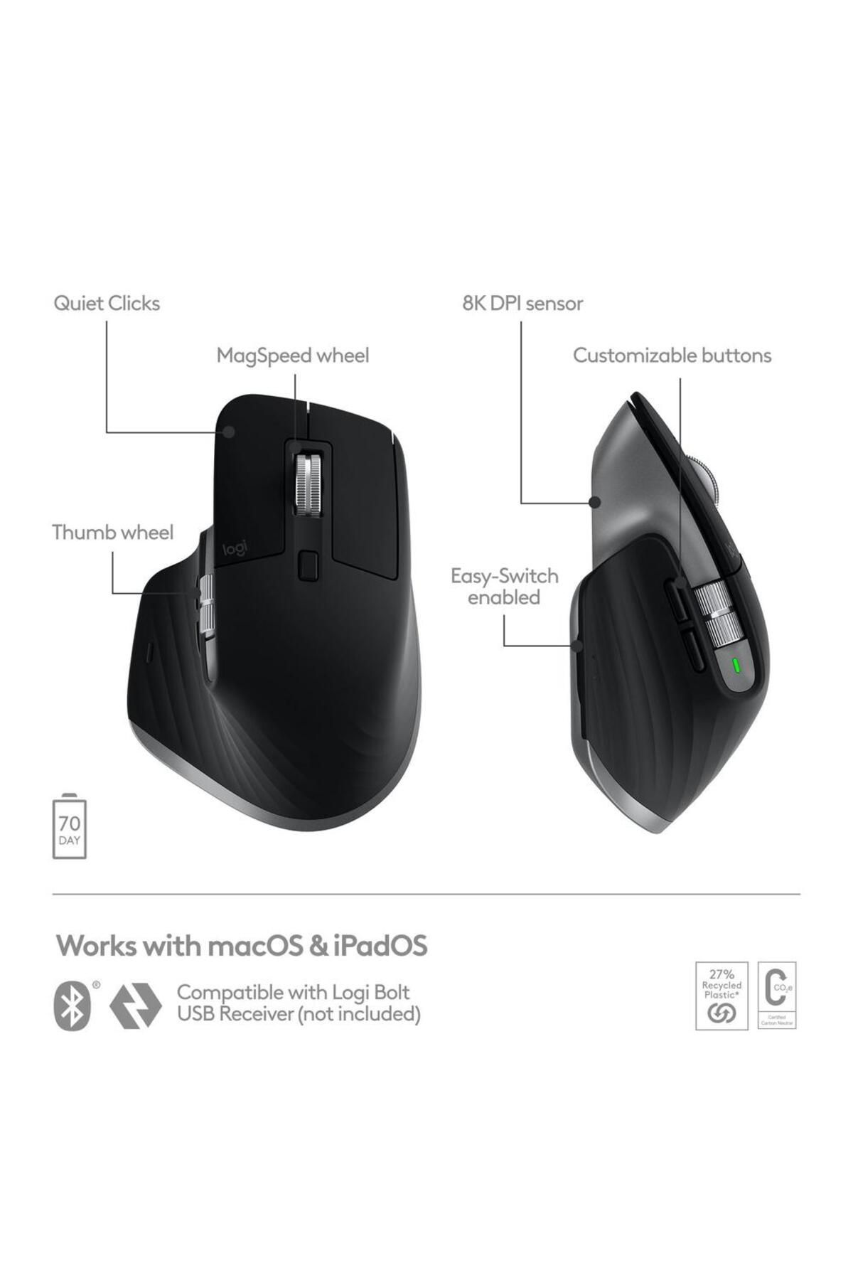 logitech-Mouse Wireless Logitech MX Master 3S for Mac, Bluetooth, 8000 dpi (Negru) 10