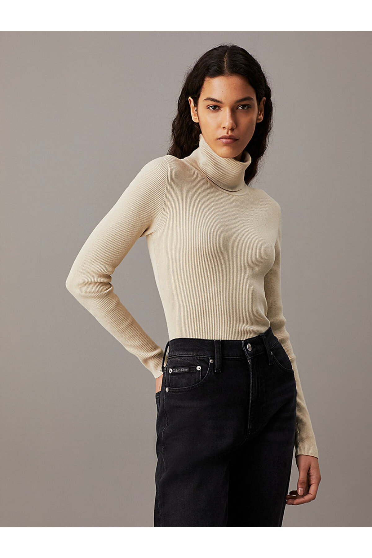WOVEN LABEL ROLL NECK SWEATER