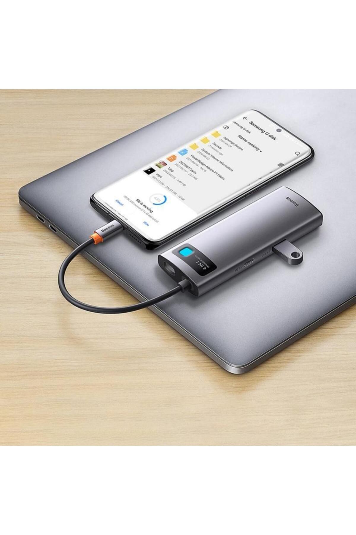 Baseus-HUB USB Baseus Metal Gleam WKWG070013, aluminiu, 4-in-1, USB-C - 4x USB 3.2 (Gri) 12