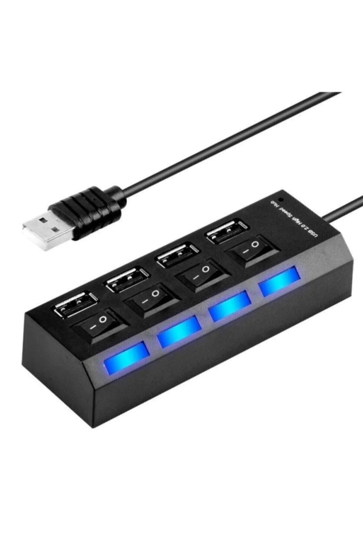 WOZLO 4 Port Usb Hub Çoklayıcı Çoğaltıcı 4 Lü Usp Pc Kablosu Ledli Işıklı Anahtarlı 2.0