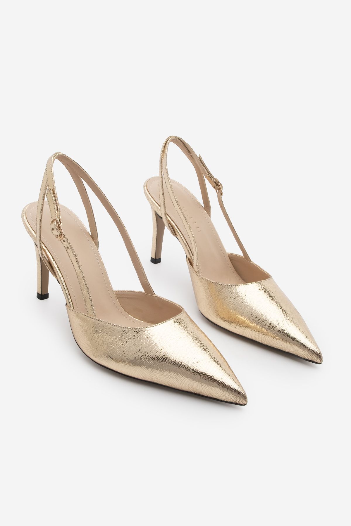 Marjin-Zemar Gold Damen Stiletto spitze Zehe Slingback Schuhe mit Absatz 5