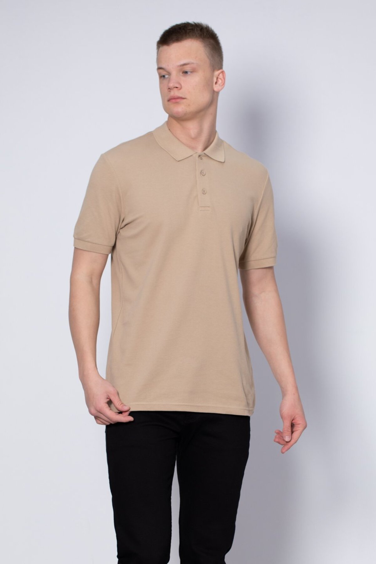 Polo Neck Pique T-Shirt - Mink