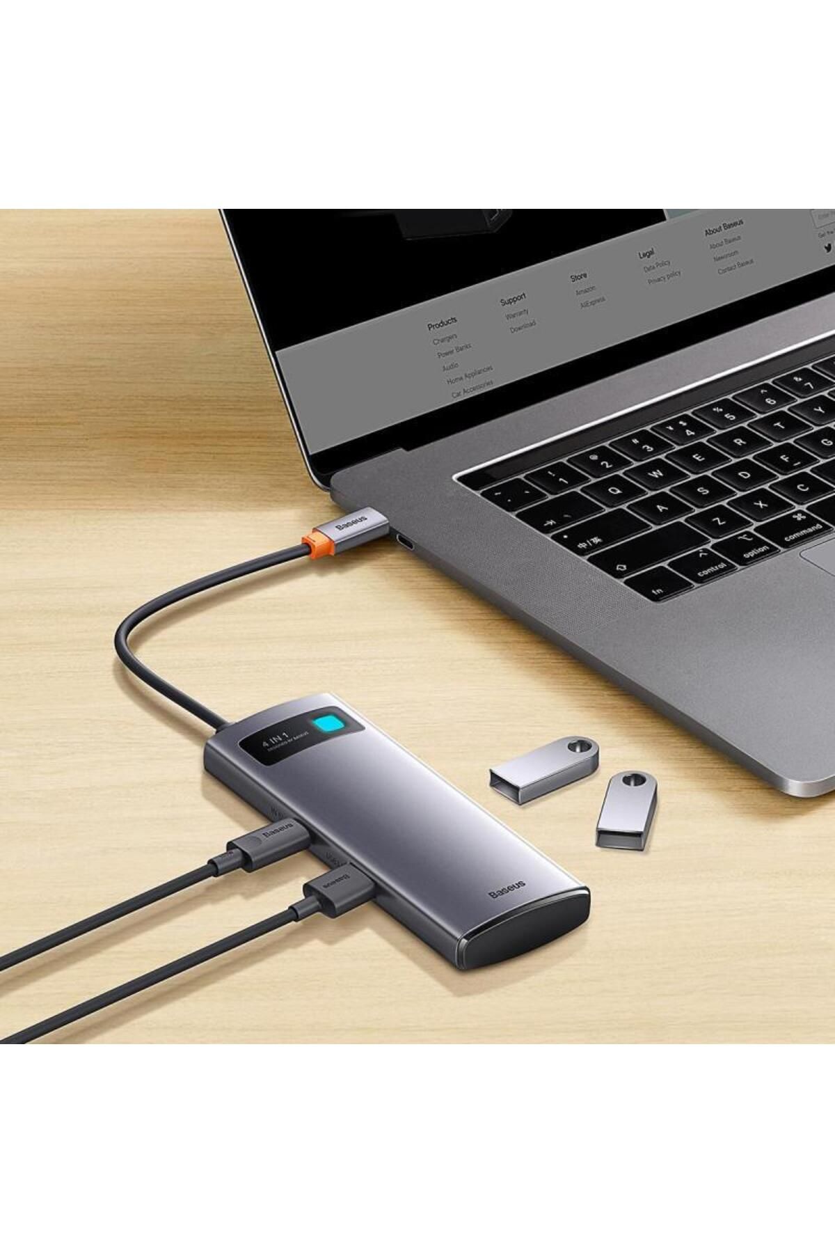 Baseus-HUB USB Baseus Metal Gleam WKWG070013, aluminiu, 4-in-1, USB-C - 4x USB 3.2 (Gri) 6