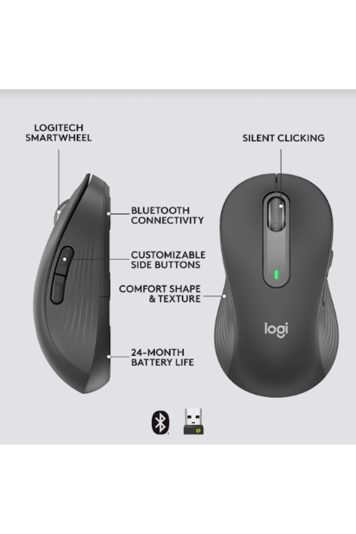 logitech-Logitech Signature M650 L Left Wireless Mouse, Bluetooth/USB, recommended for left-handed users (Gray) 11