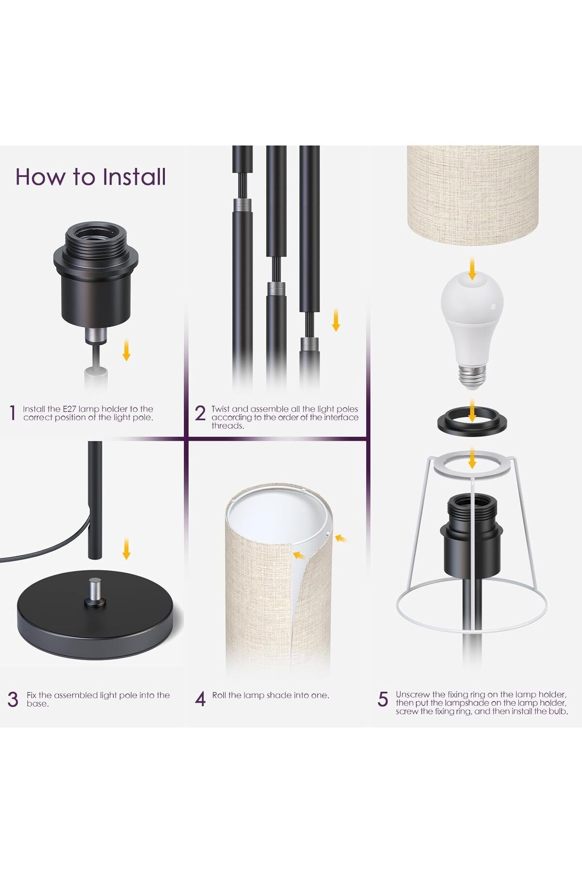 COOYA-RGB Smart LED Floor Lamp, With App & Remote Control, Dimmable Standing Lamp, Bulb Included, Beige 8