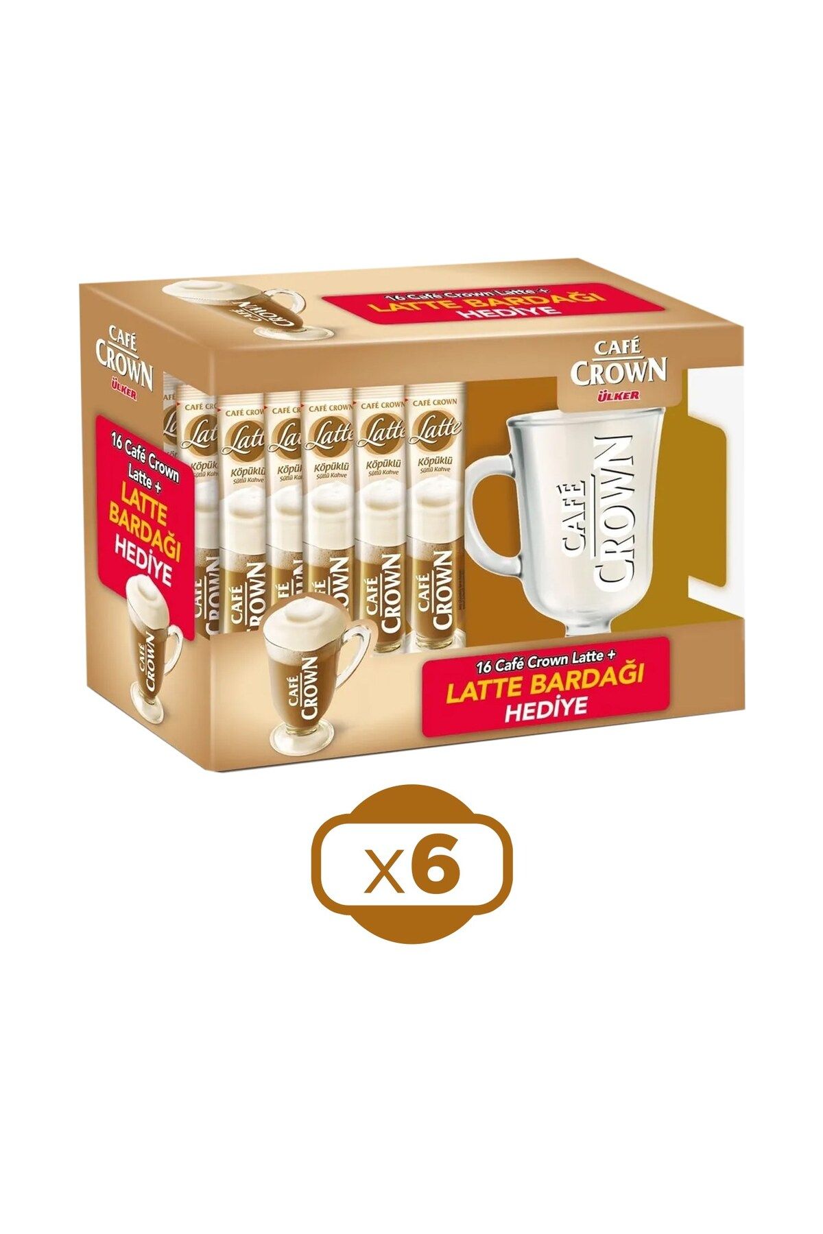 Ülker Cafe Crown Latte 16'lı Paket + Bardak Hediyeli x 6 Adet