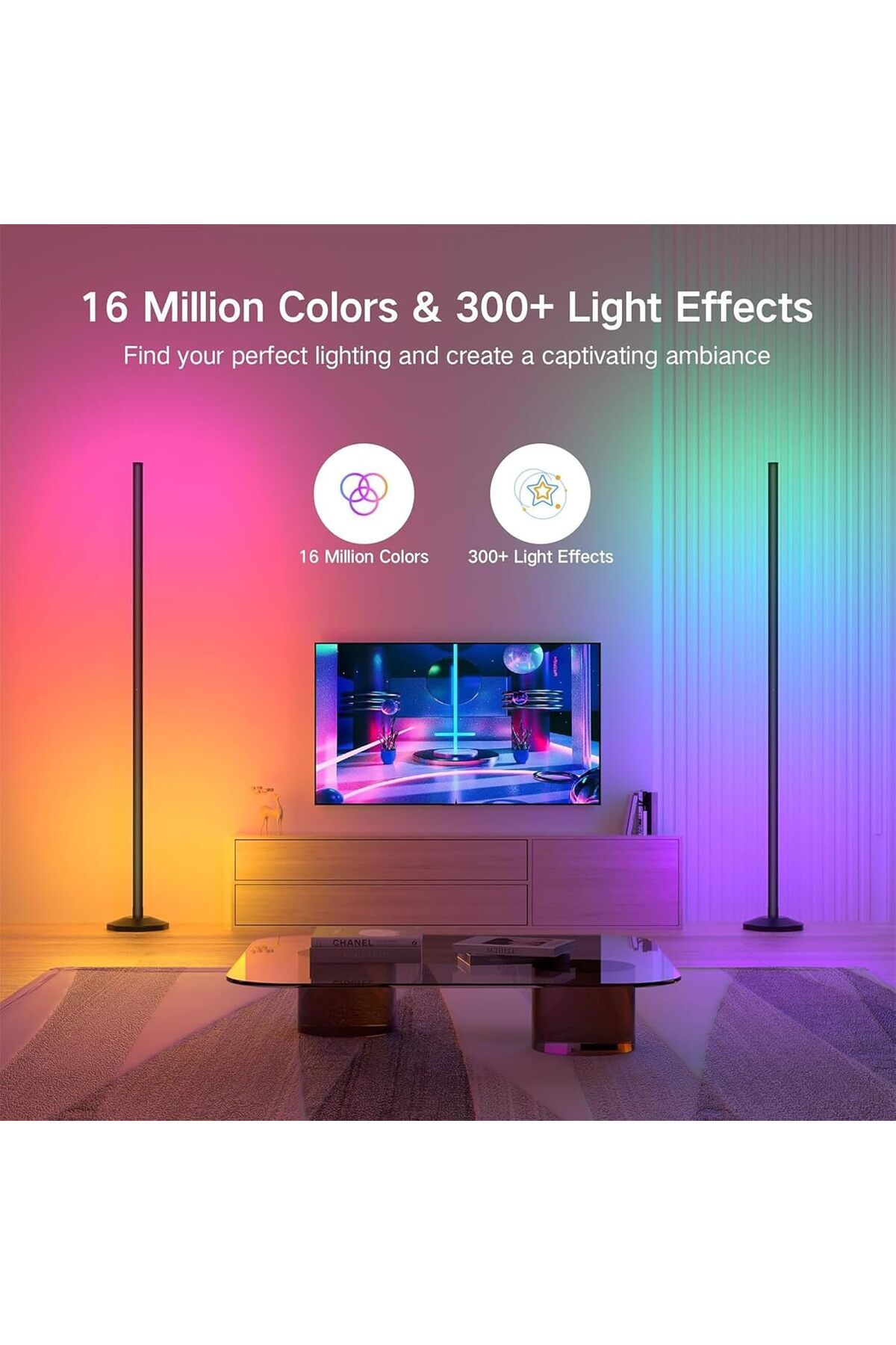 COOYA-RGB LED Floor Lamp With Base, With Remote Control, Dimmable DIY Modern Floor Lamp With Music Sync 6