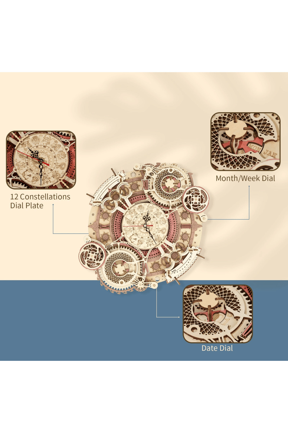 ROKR-Zodiac Wall Clock Mechanical Time Art Engine 3d Wooden Puzzle 4