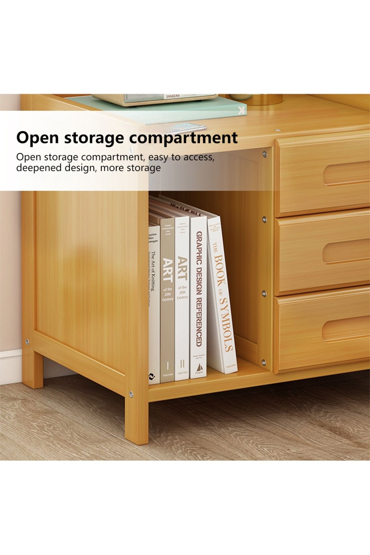 sharpdo-Bamboo Bedside Table with 1 Drawer and 2 Open Shelves, Coffee Table with Storage Function 3