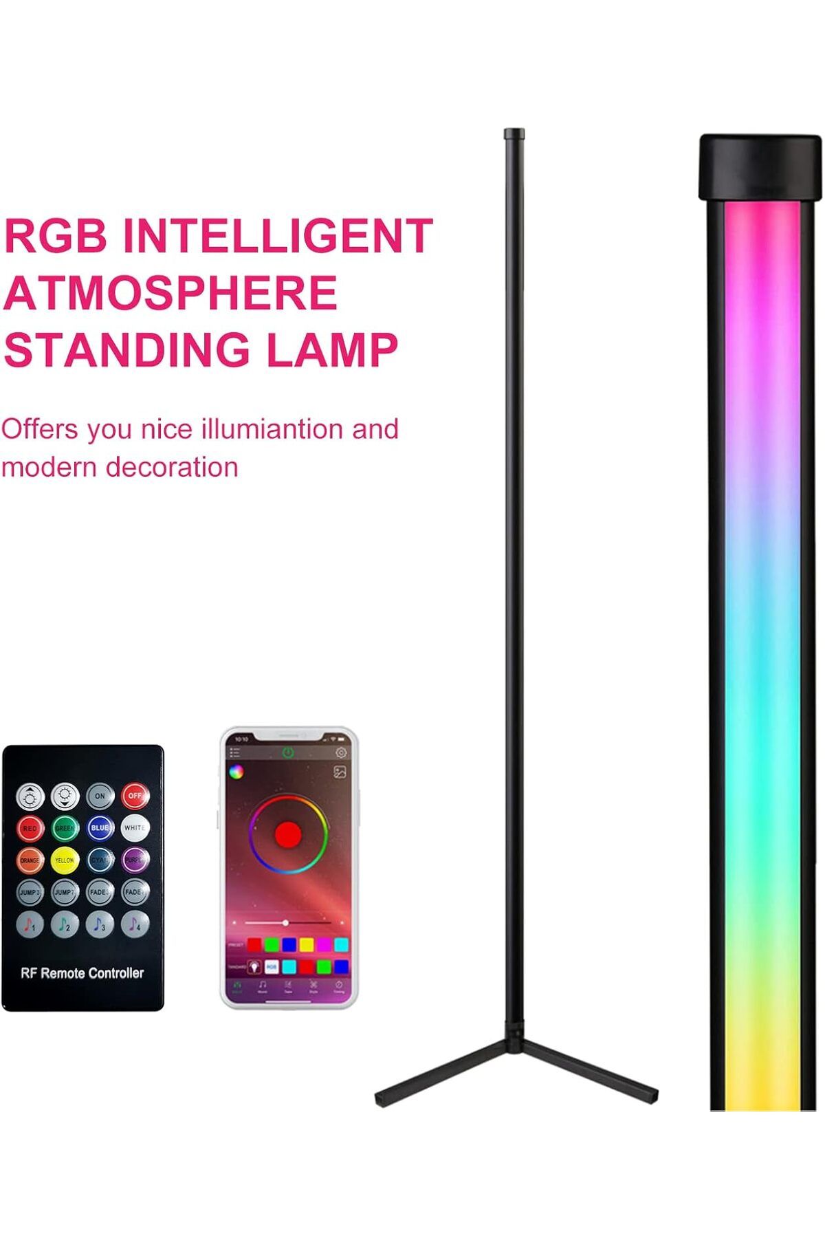 COOYA-Corner Floor Lamp, Connected LEDs RGB, with Controlller, 3 Controlling Modes, Timing Timer 8