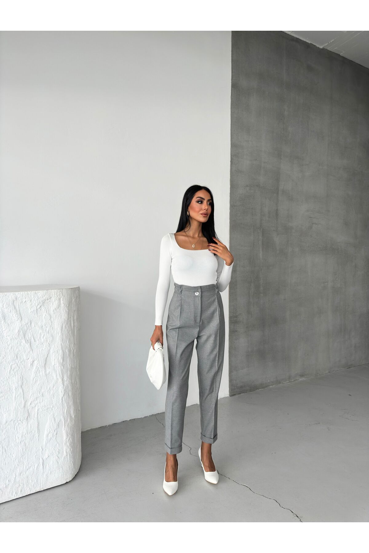 OUZ Fashion-Women's Double Leg Elastic Waist Ankle Length Trousers 3
