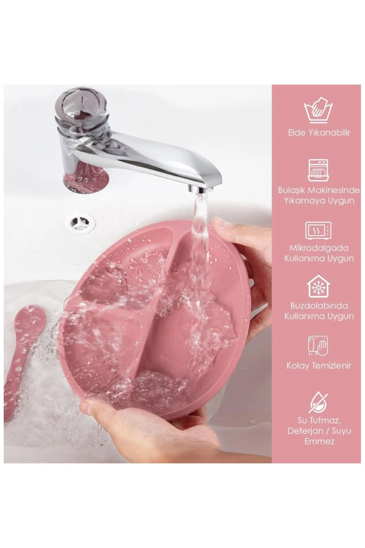 CKM silikon Mavi silikon 3lü bebek beslenme seti- vakumlu tabak önlük ve kaşık set fotoğrafı 3 (önizleme)