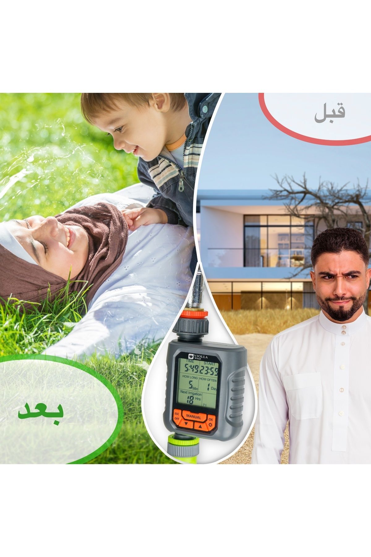 VİOLLA-Easy to control digital garden watering timer for daily automatic watering with rain sensor for watering grass, plants and flowers. 6