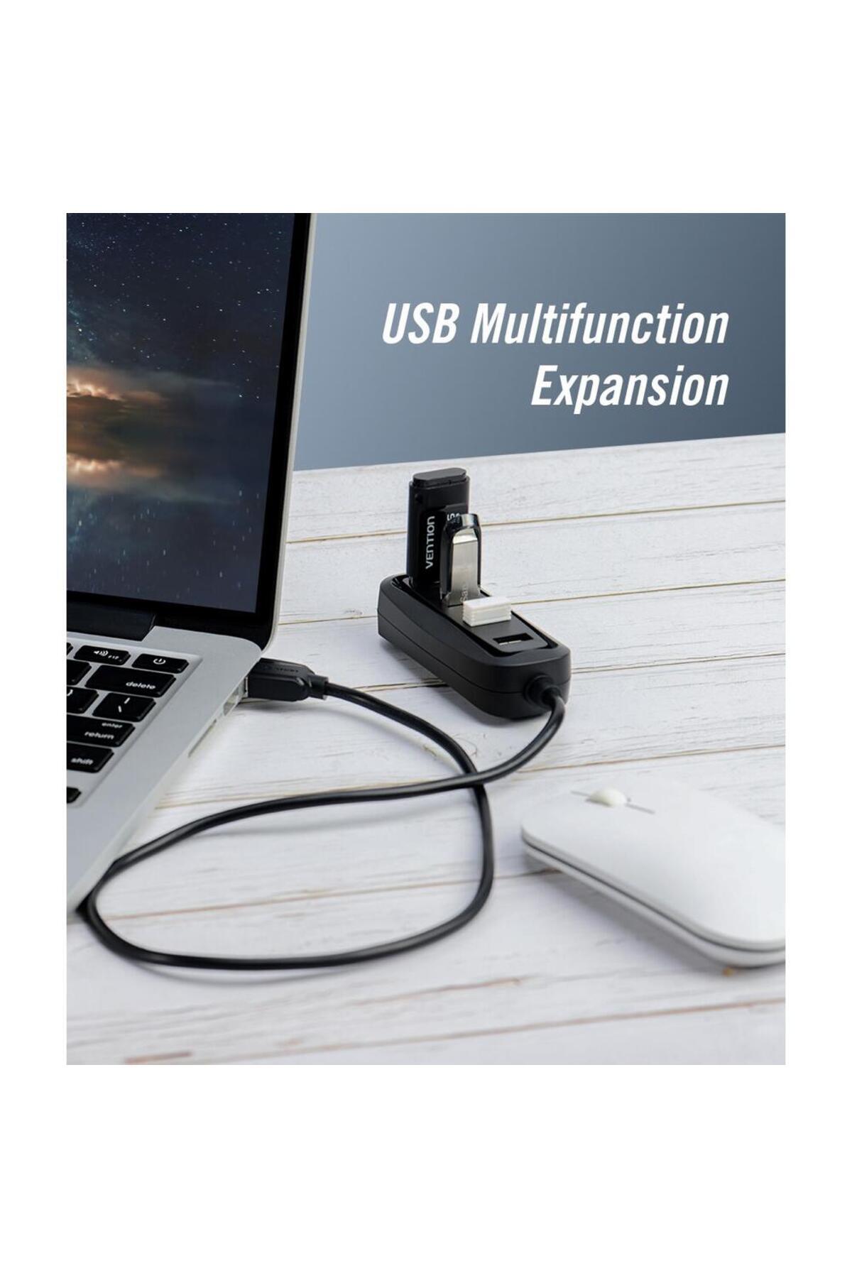 Vention-USB 2.0 Hub, 4 Ports USB Splitter OTG Adapter, 15cm Cable, Vention, Black 6