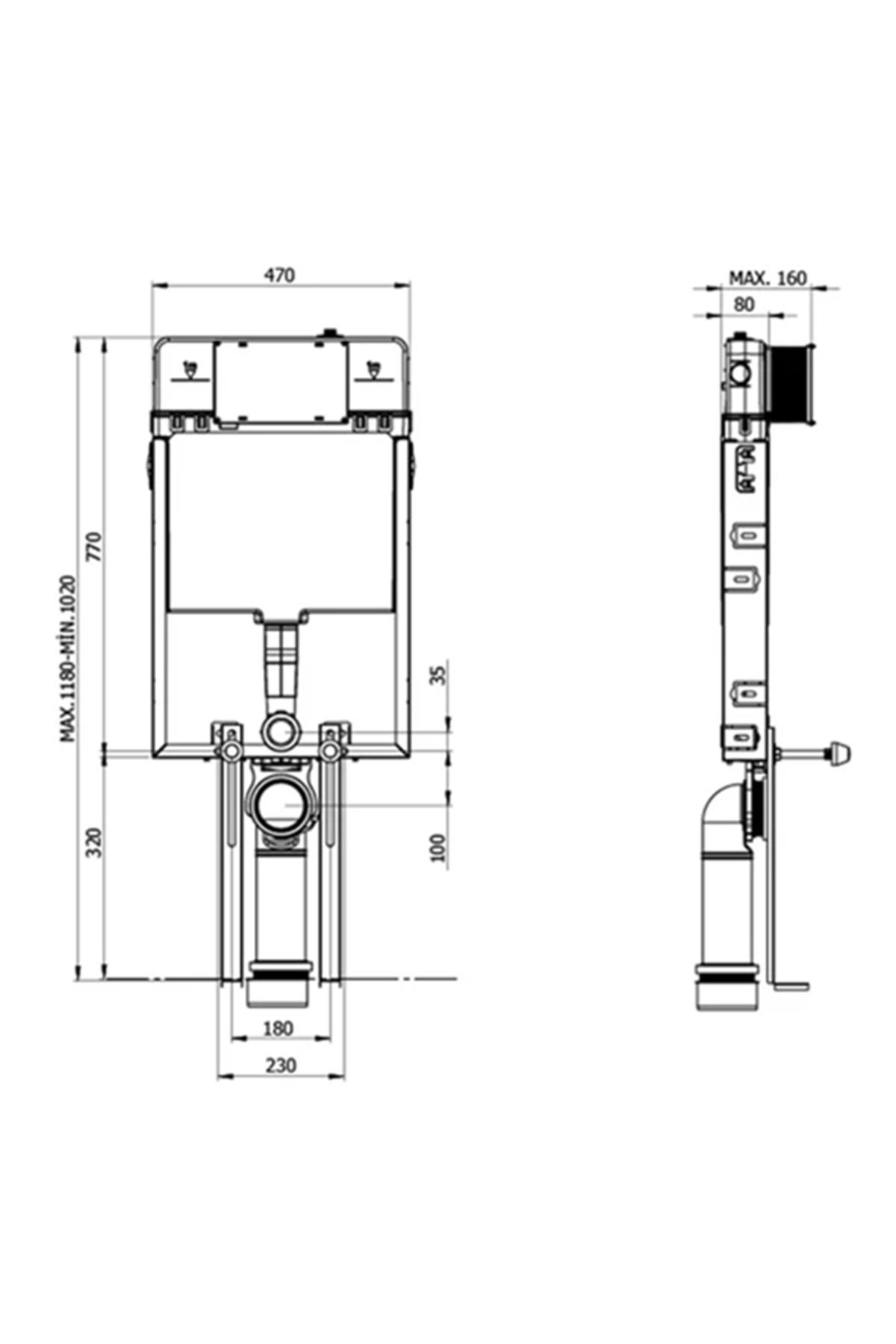 MEGA-Concealed WC cistern for masonry walls, with black flush plate included 2