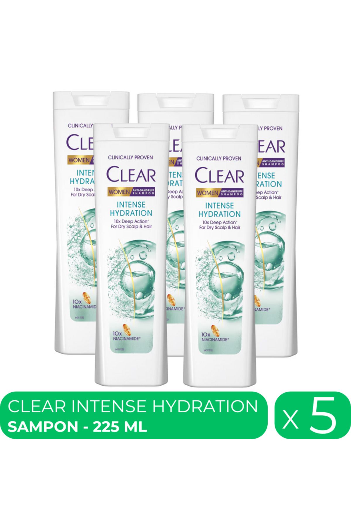 Clear-Intense Hydration, sampon par uscat femei, 5 buc x 225 ml 1