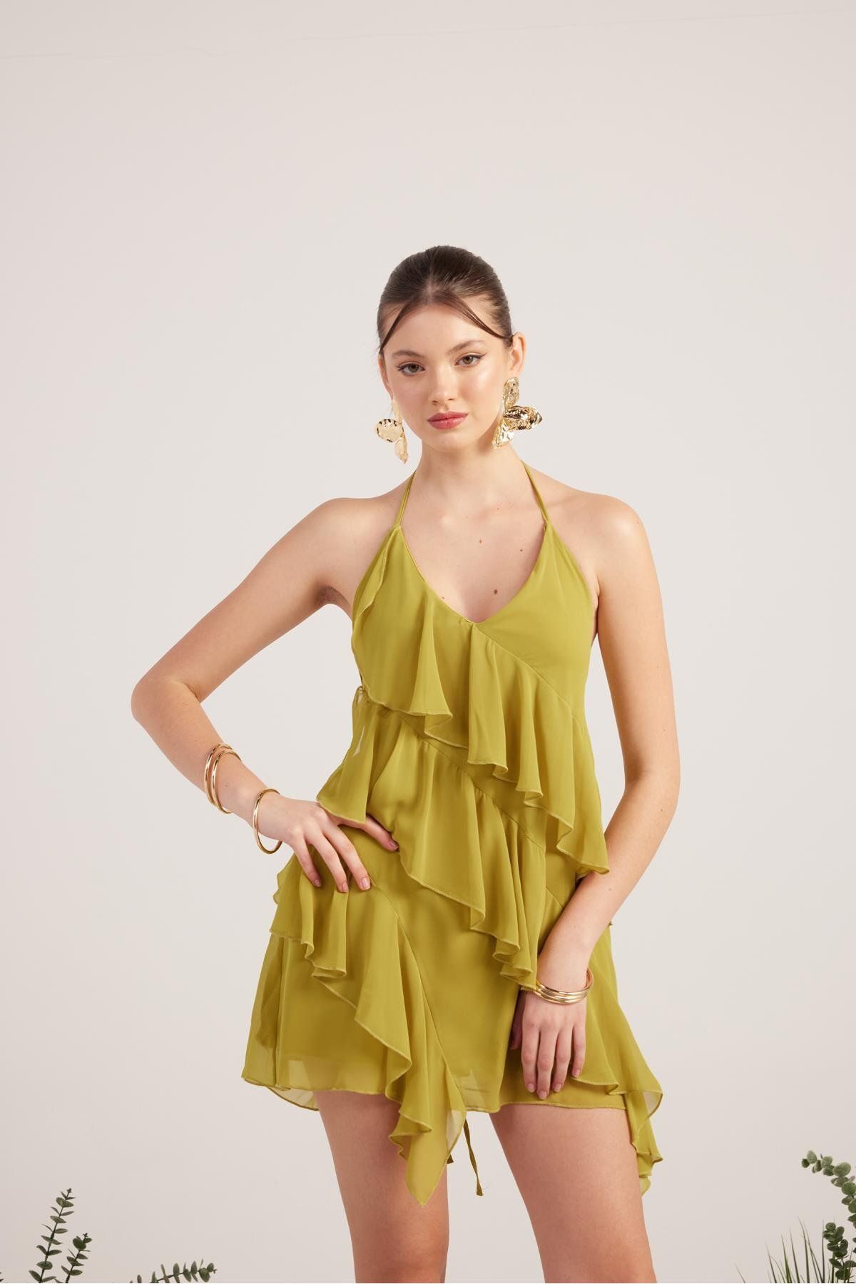 HOLLY LOLLY-Chiffon Mini Ulce Dress with Greendetail 4