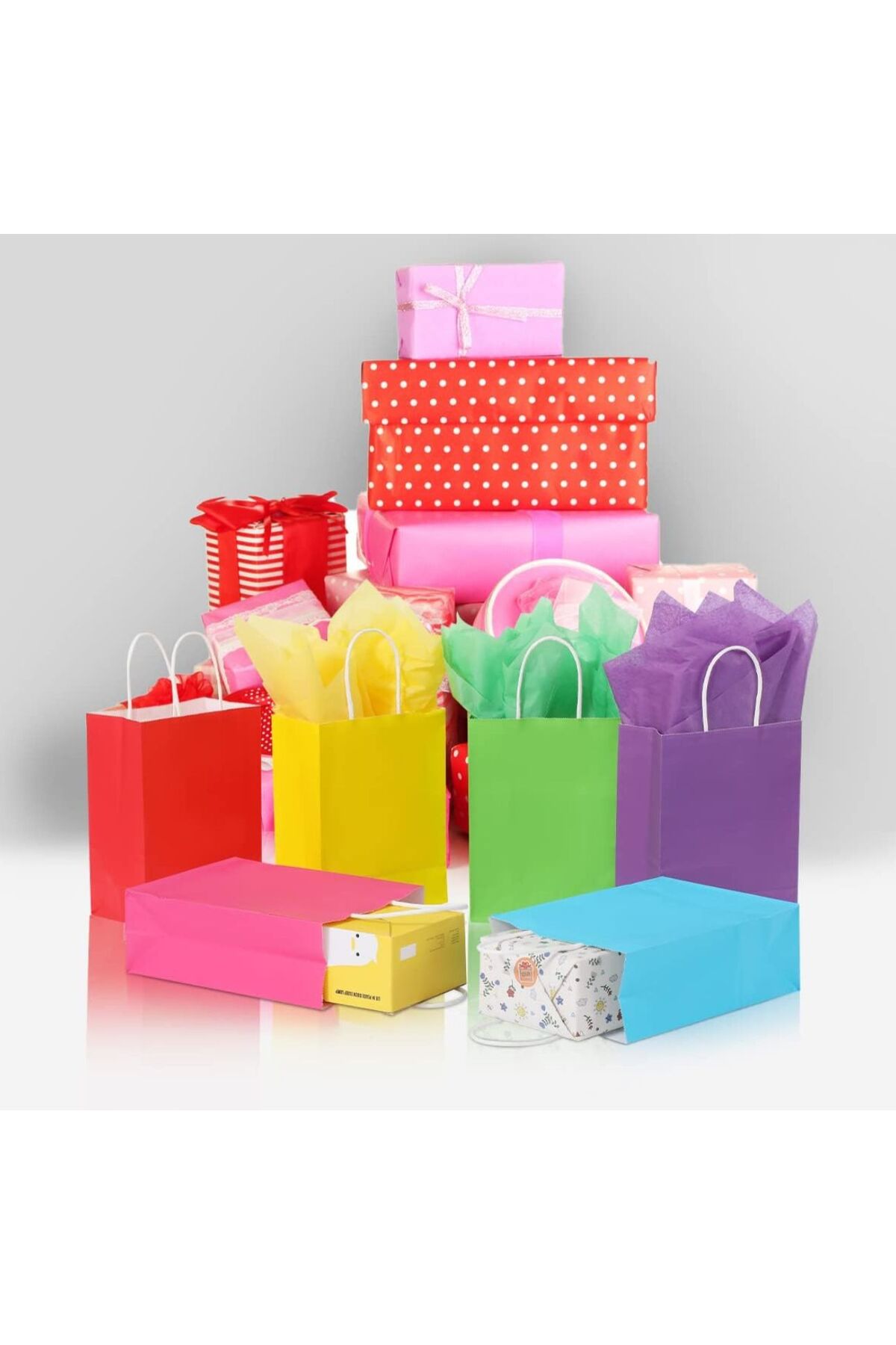 OZN AKSESUAR 12 Adet Renkli kulplu parti çantası,hediye torbası, doğum günü, düğün, bebek partisi, Noel için fotoğrafı 7 (önizleme)